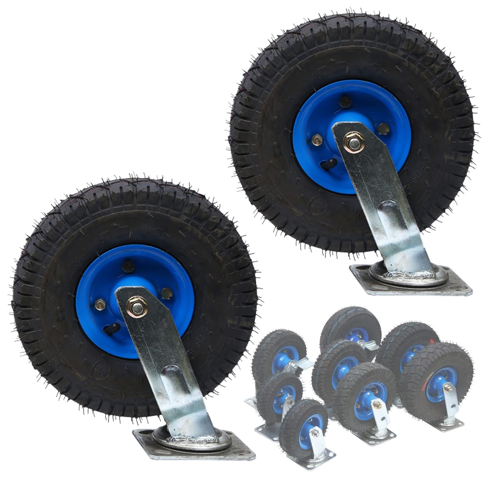 Satz von 4 Rädern für Möbel 8-Zoll- und 10-Zoll-Luftlenkrollen, 2er-Set, Doppelkugellager, Ersatz-Lenkrolle aus Gummi mit Seitenbremsen, Tragkraft 440 lbs(Swivel,Ø250mm/10in) von AMZBNEIDI
