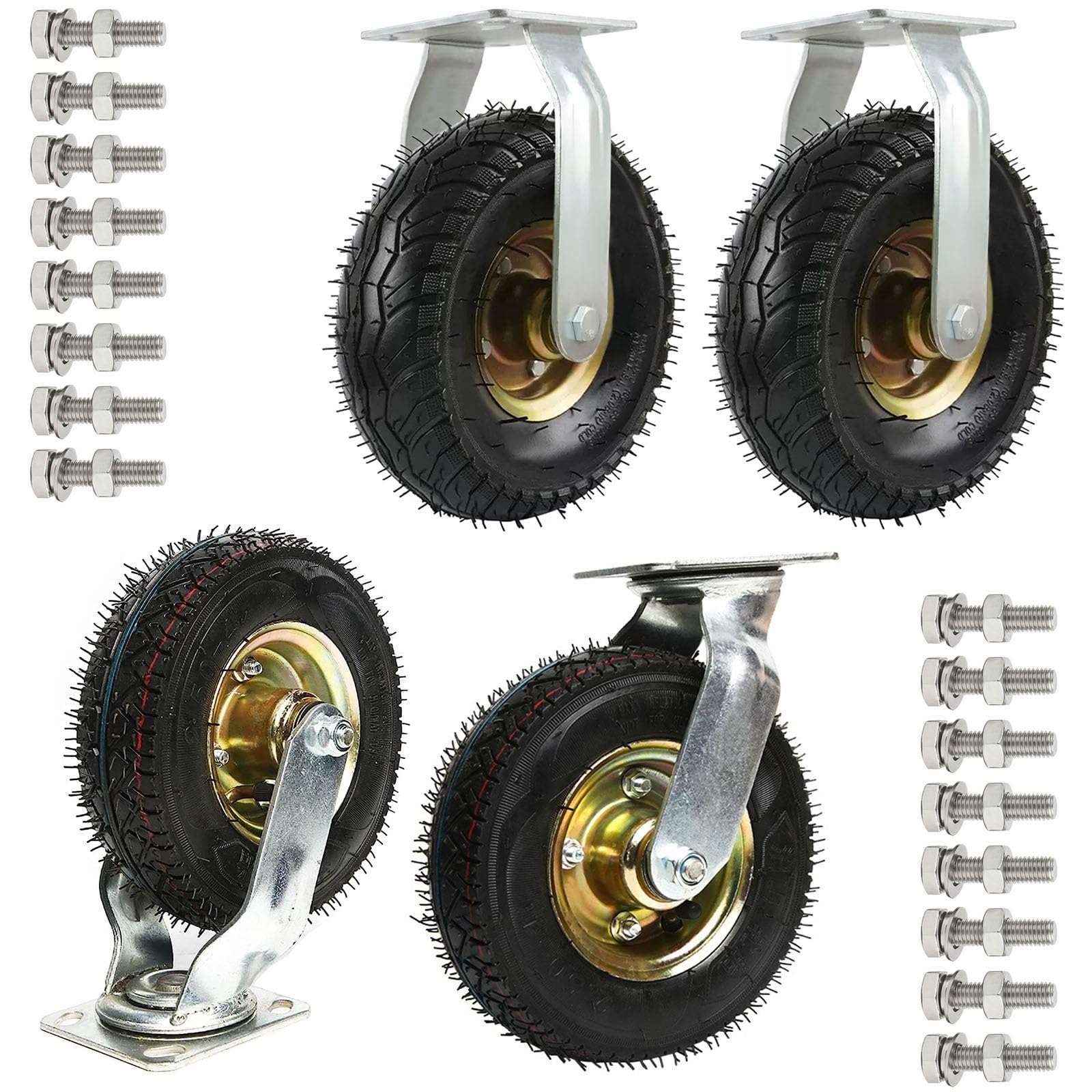 Satz von 4 Rädern für Möbel Bockrolle for Industrie, Gummi-Lenkrolle, pneumatischer Schlauch, luftgefüllt, for Handwagen und Schubkarren(Fixed+Swivel,15cm/6in) von AMZBNEIDI