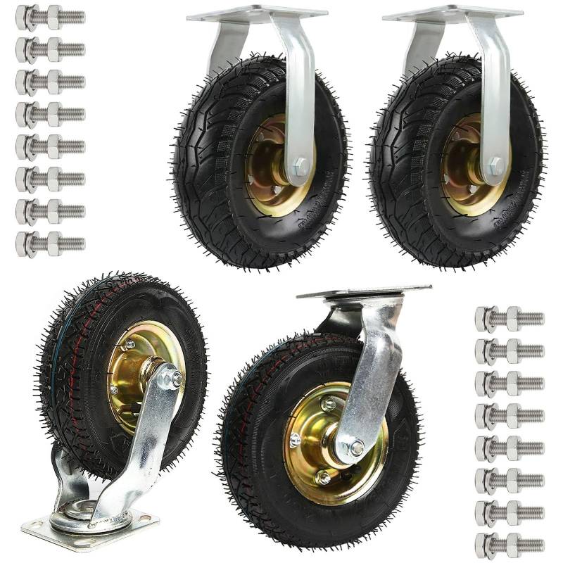 Satz von 4 Rädern für Möbel Bockrolle for Industrie, Gummi-Lenkrolle, pneumatischer Schlauch, luftgefüllt, for Handwagen und Schubkarren(Fixed+Swivel,20cm/8in) von AMZBNEIDI