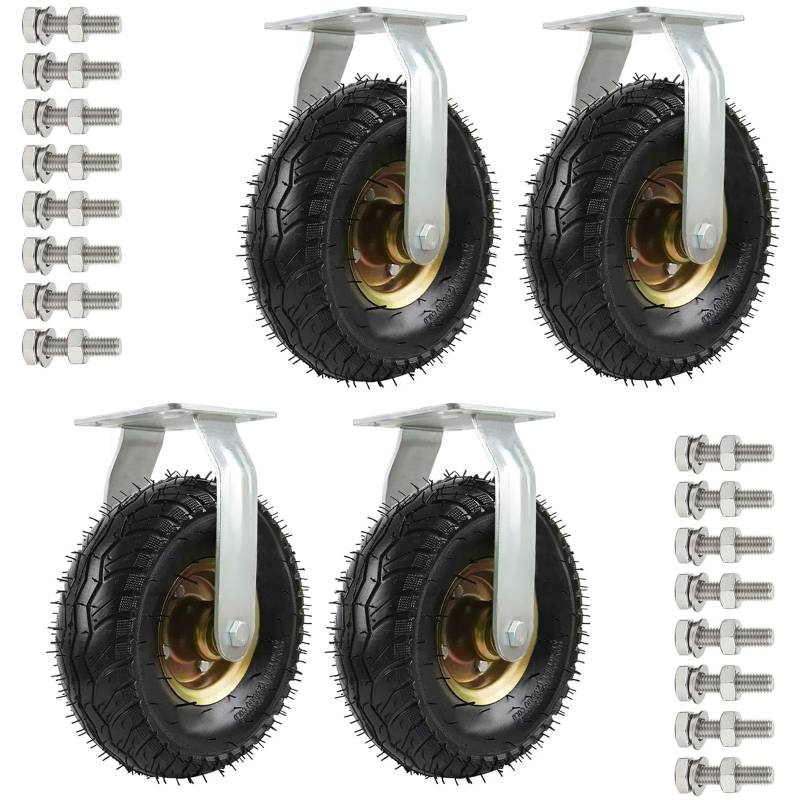 Satz von 4 Rädern für Möbel Bockrolle for Industrie, Gummi-Lenkrolle, pneumatischer Schlauch, luftgefüllt, for Handwagen und Schubkarren(Fixed,15cm/6in) von AMZBNEIDI