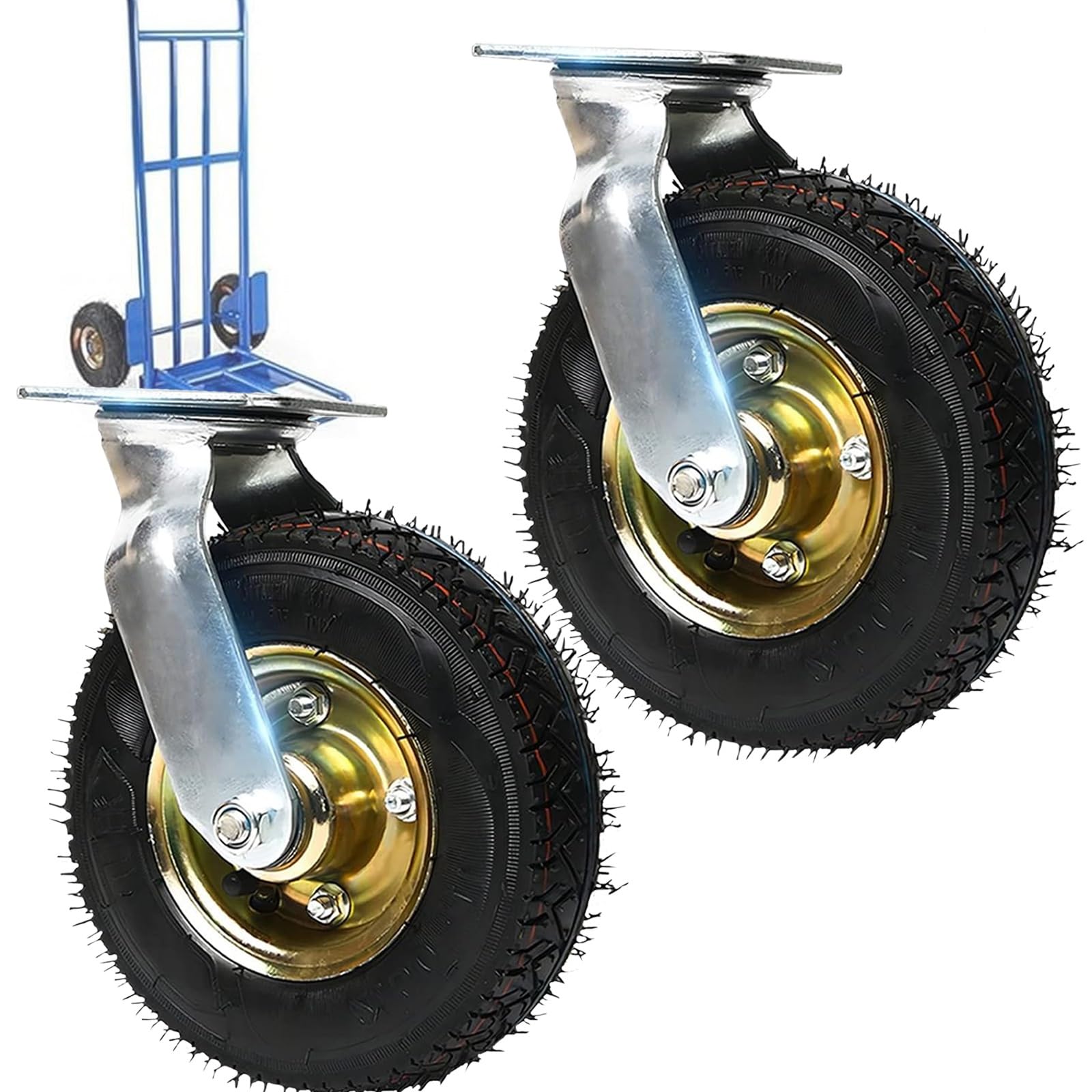 Satz von 4 Rädern für Möbel Ersatzreifen for Sackkarren und Schubkarren, 2er-Set, Hochleistungs-Gummi-Lenkräder, 6 Zoll, 8 Zoll, 10 Zoll, luftgefüllt(Swivel,200mm) von AMZBNEIDI