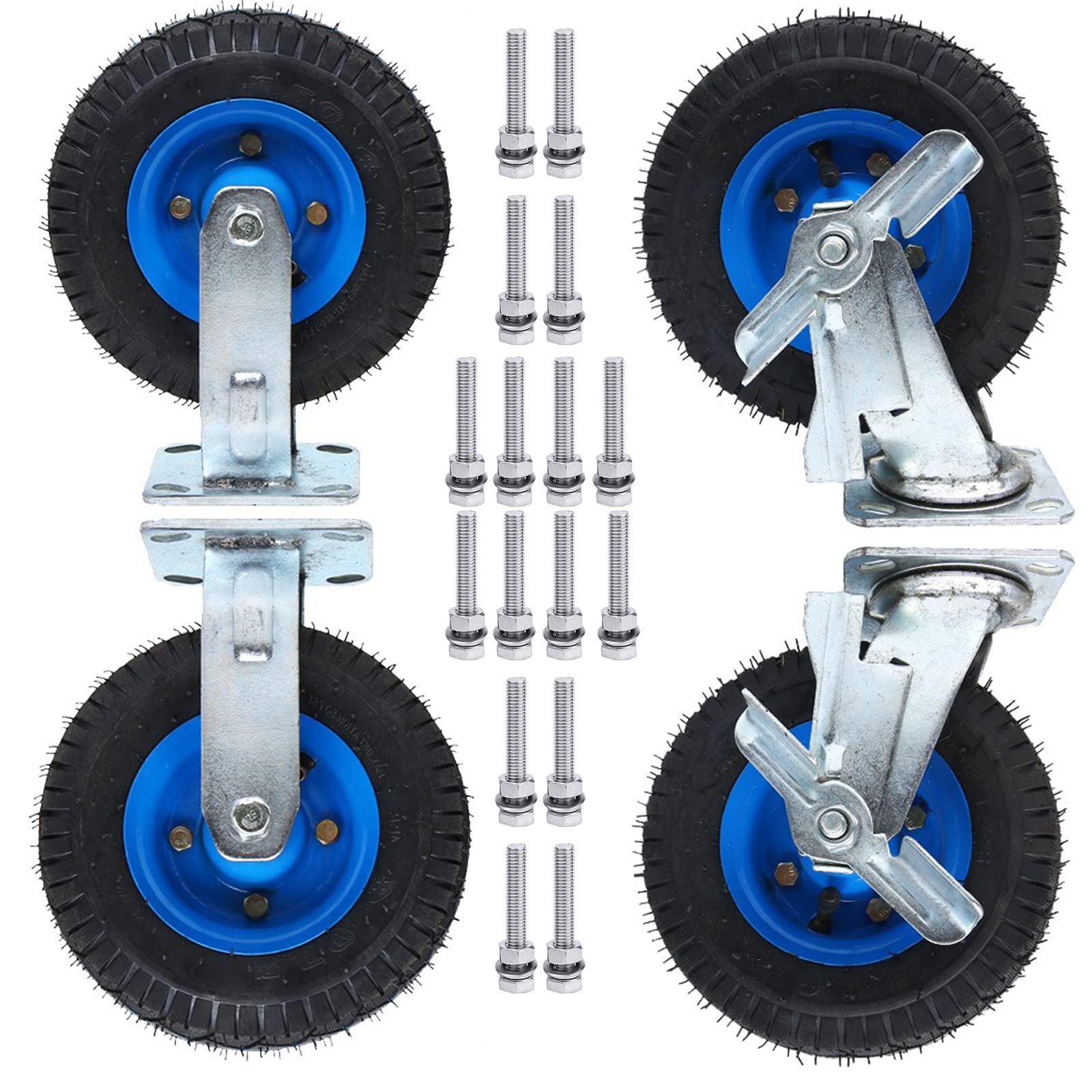 Satz von 4 Rädern für Möbel Luftgefülltes Lenkrad mit Edelstahlschrauben, 2 Bockrollen + 2 Lenkrollen mit Bremse, Ø 200 mm 250 mm(8in) von AMZBNEIDI