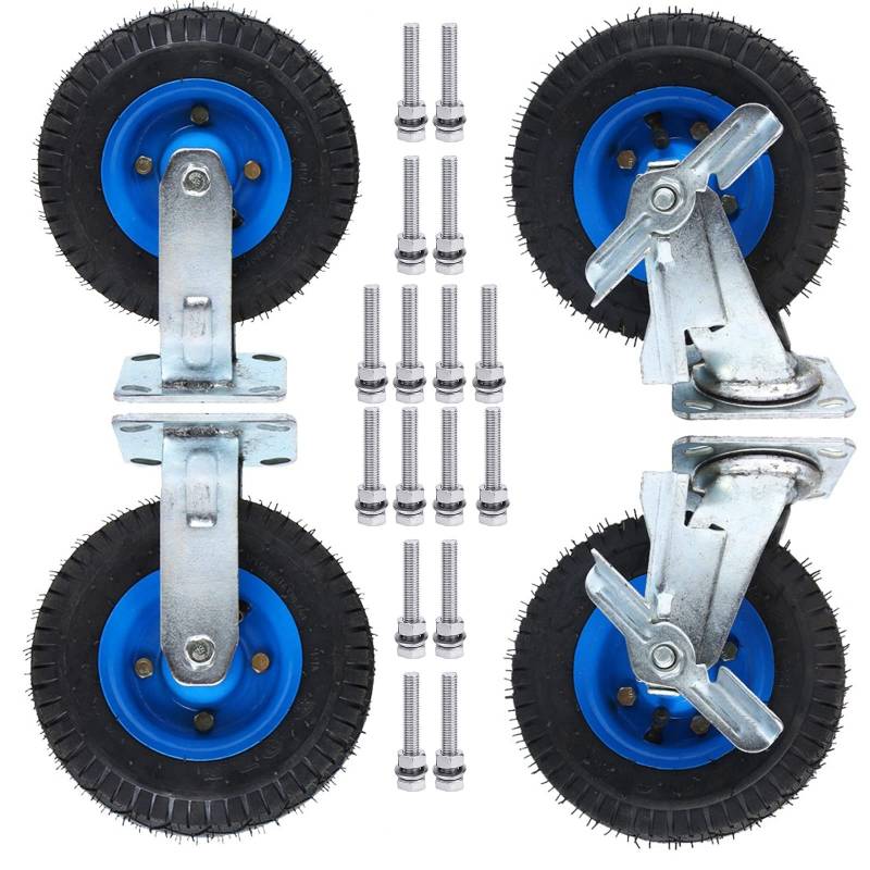 Satz von 4 Rädern für Möbel Luftgefülltes Lenkrad mit Edelstahlschrauben, 2 Bockrollen + 2 Lenkrollen mit Bremse, Ø 200 mm 250 mm(8in) von AMZBNEIDI