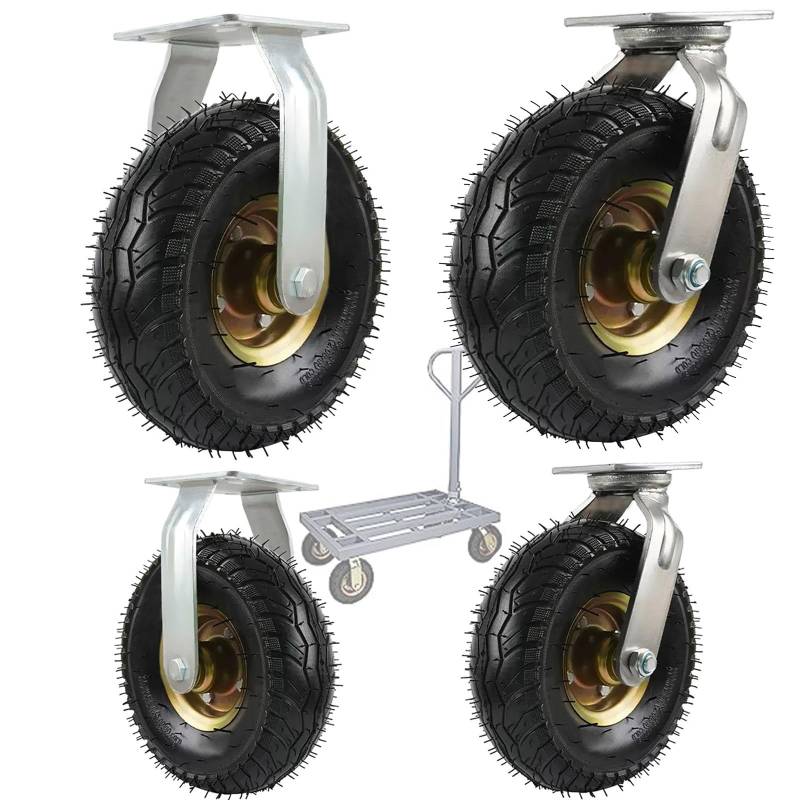 Satz von 4 Rädern für Möbel Pneumatische Lenkrolle, pneumatischer Schlauch, Stoßdämpfung, Trolley-Industrietransportrad, Industrieanwendung(Fixed+Swivel,150mm/6in) von AMZBNEIDI