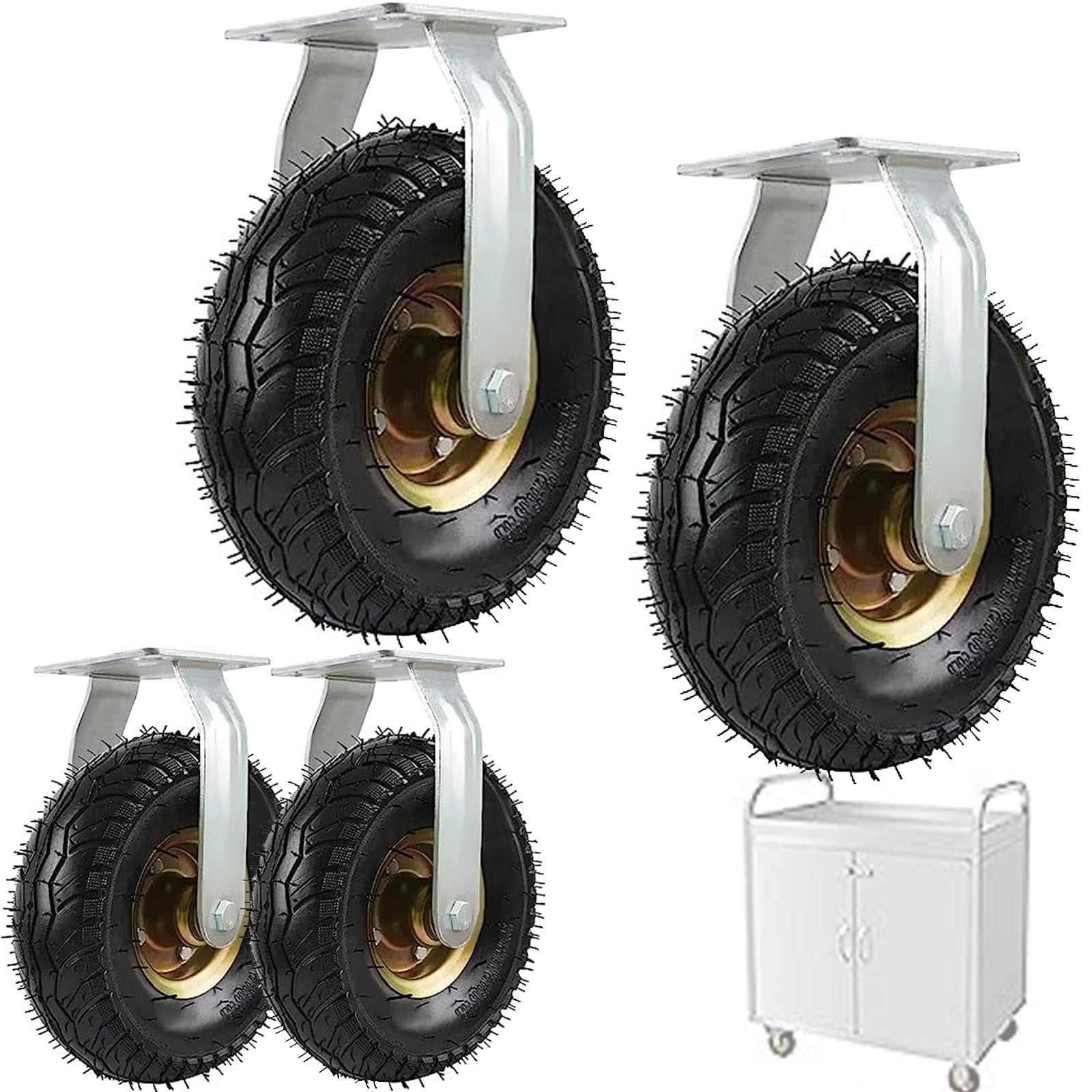 Satz von 4 Rädern für Möbel Pneumatische Lenkrolle, pneumatischer Schlauch, Stoßdämpfung, Trolley-Industrietransportrad, Industrieanwendung(Fixed,150mm/6in) von AMZBNEIDI