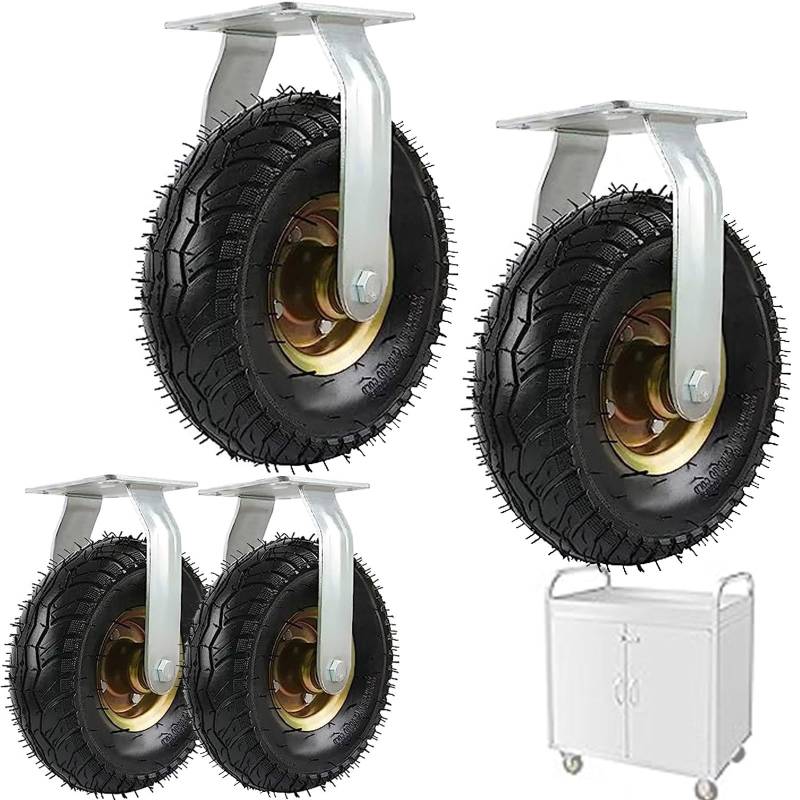 Satz von 4 Rädern für Möbel Pneumatische Lenkrolle, pneumatischer Schlauch, Stoßdämpfung, Trolley-Industrietransportrad, Industrieanwendung(Fixed,150mm/6in) von AMZBNEIDI