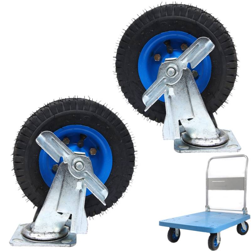 Satz von 4 Rädern für Möbel Pneumatische Lenkrolle/Feststehende Hochleistungs-Industrierolle/Ersatz-Gummirollen mit Bremsen, Satz mit 2.440 Pfund pro Rolle(Brake,Ø200mm/8in) von AMZBNEIDI