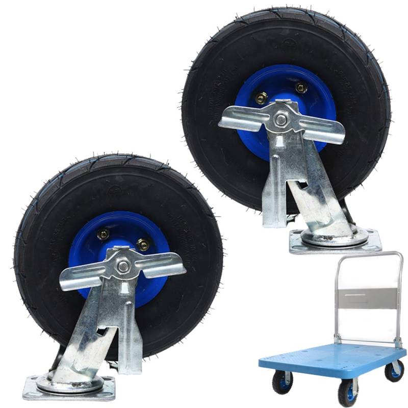 Satz von 4 Rädern für Möbel Pneumatische Lenkrolle/Feststehende Hochleistungs-Industrierolle/Ersatz-Gummirollen mit Bremsen, Satz mit 2.440 Pfund pro Rolle(Brake,Ø250mm/10in) von AMZBNEIDI