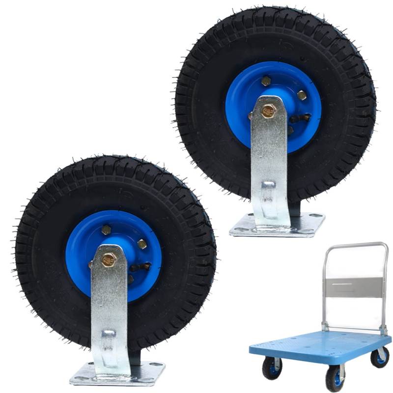 Satz von 4 Rädern für Möbel Pneumatische Lenkrolle/Feststehende Hochleistungs-Industrierolle/Ersatz-Gummirollen mit Bremsen, Satz mit 2.440 Pfund pro Rolle(Fixed,Ø250mm/10in) von AMZBNEIDI