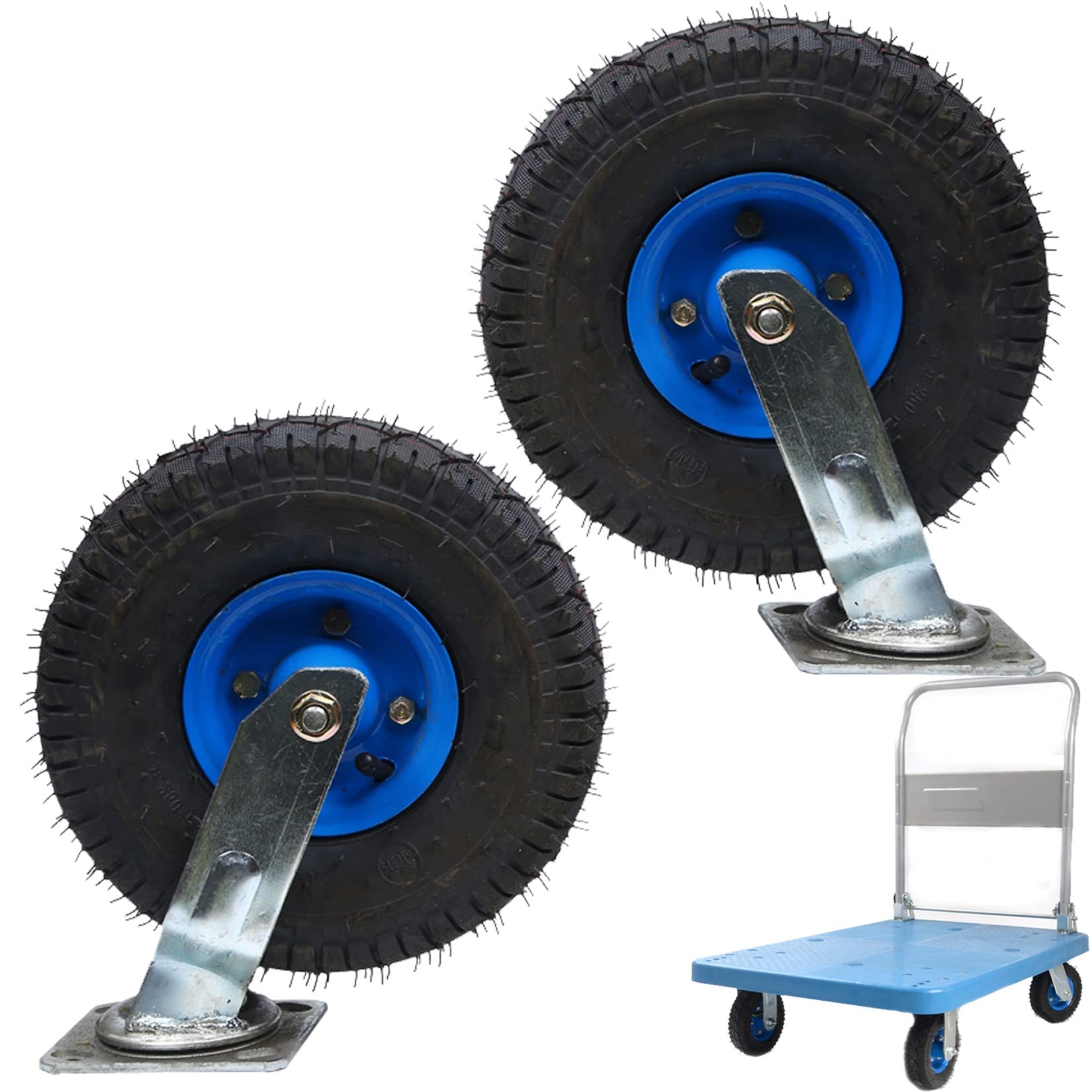 Satz von 4 Rädern für Möbel Pneumatische Lenkrolle/Feststehende Hochleistungs-Industrierolle/Ersatz-Gummirollen mit Bremsen, Satz mit 2.440 Pfund pro Rolle(Swivel,Ø250mm/10in) von AMZBNEIDI