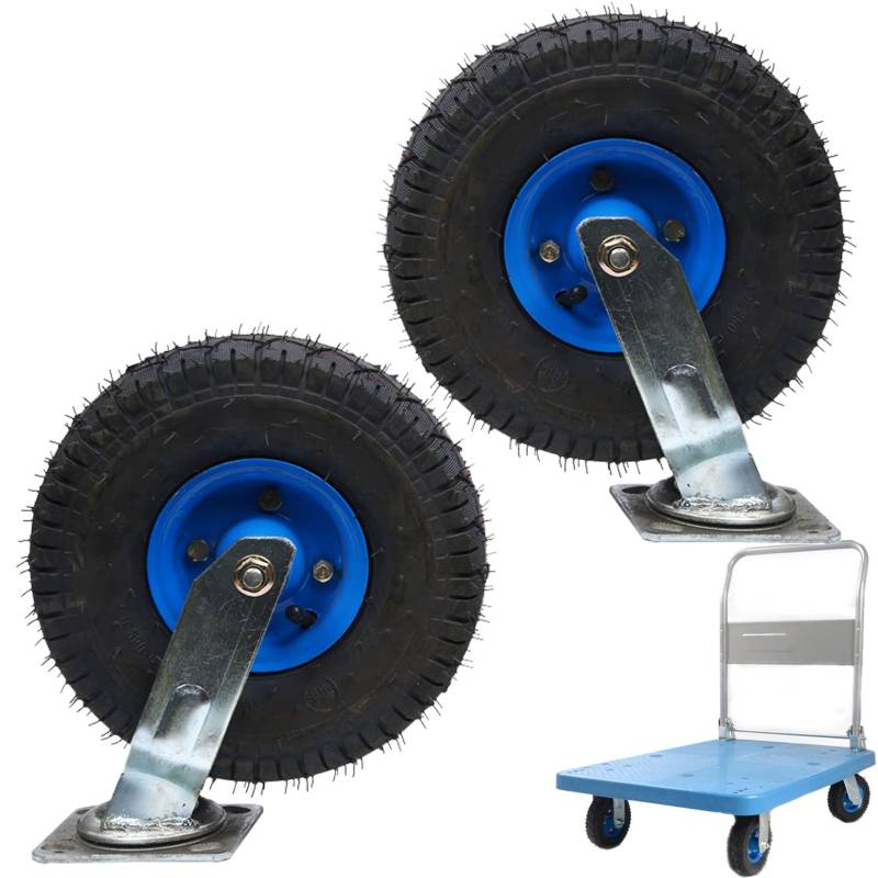 Satz von 4 Rädern für Möbel Pneumatische Lenkrolle/Feststehende Hochleistungs-Industrierolle/Ersatz-Gummirollen mit Bremsen, Satz mit 2.440 Pfund pro Rolle(Swivel,Ø250mm/10in) von AMZBNEIDI