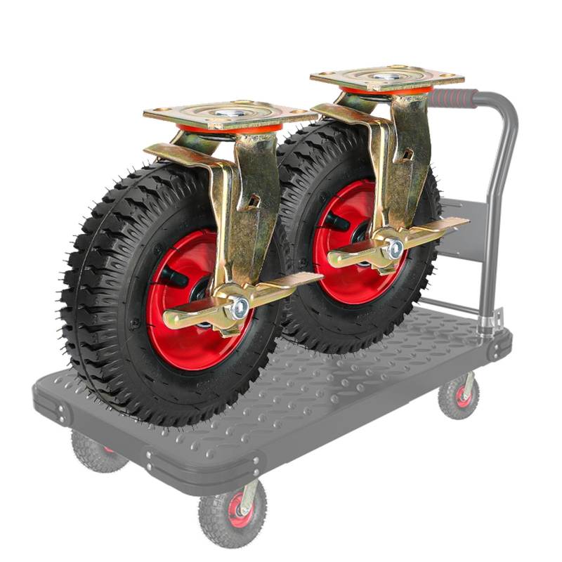 Satz von 4 Rädern für Möbel Pneumatisches Gummi-Lenkrad, Stoßdämpfung, Transportrolle, mit Schrauben, Trolley-Räder, Ersatzrad, mit Kugellager(Brakes,8"(200mm)) von AMZBNEIDI