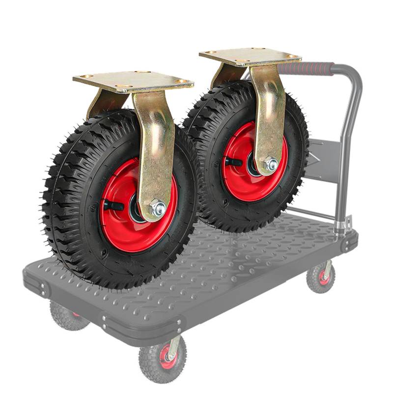 Satz von 4 Rädern für Möbel Pneumatisches Gummi-Lenkrad, Stoßdämpfung, Transportrolle, mit Schrauben, Trolley-Räder, Ersatzrad, mit Kugellager(Fixed,10"(250mm)) von AMZBNEIDI