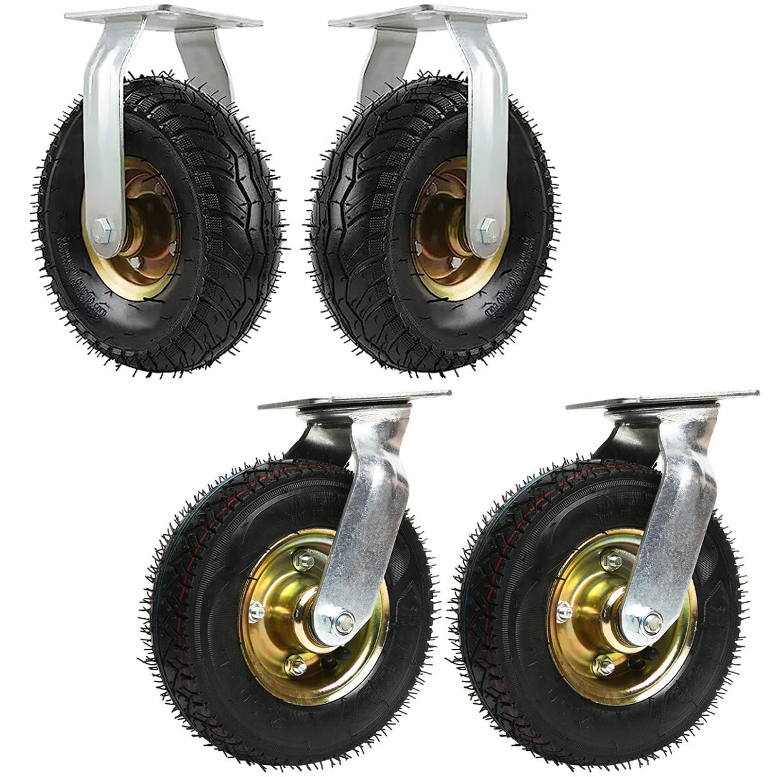 Satz von 4 Rädern für Möbel Schubkarrenreifen, mit Reifenadern, mit Kugellagern, luftgefülltes pneumatisches Rad, for Handwagen/Gartenwagen(Fixed+Swivel,150mm/6in) von AMZBNEIDI
