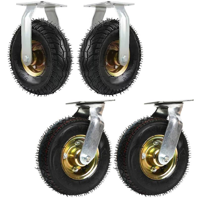 Satz von 4 Rädern für Möbel Schubkarrenreifen, mit Reifenadern, mit Kugellagern, luftgefülltes pneumatisches Rad, for Handwagen/Gartenwagen(Fixed+Swivel,150mm/6in) von AMZBNEIDI