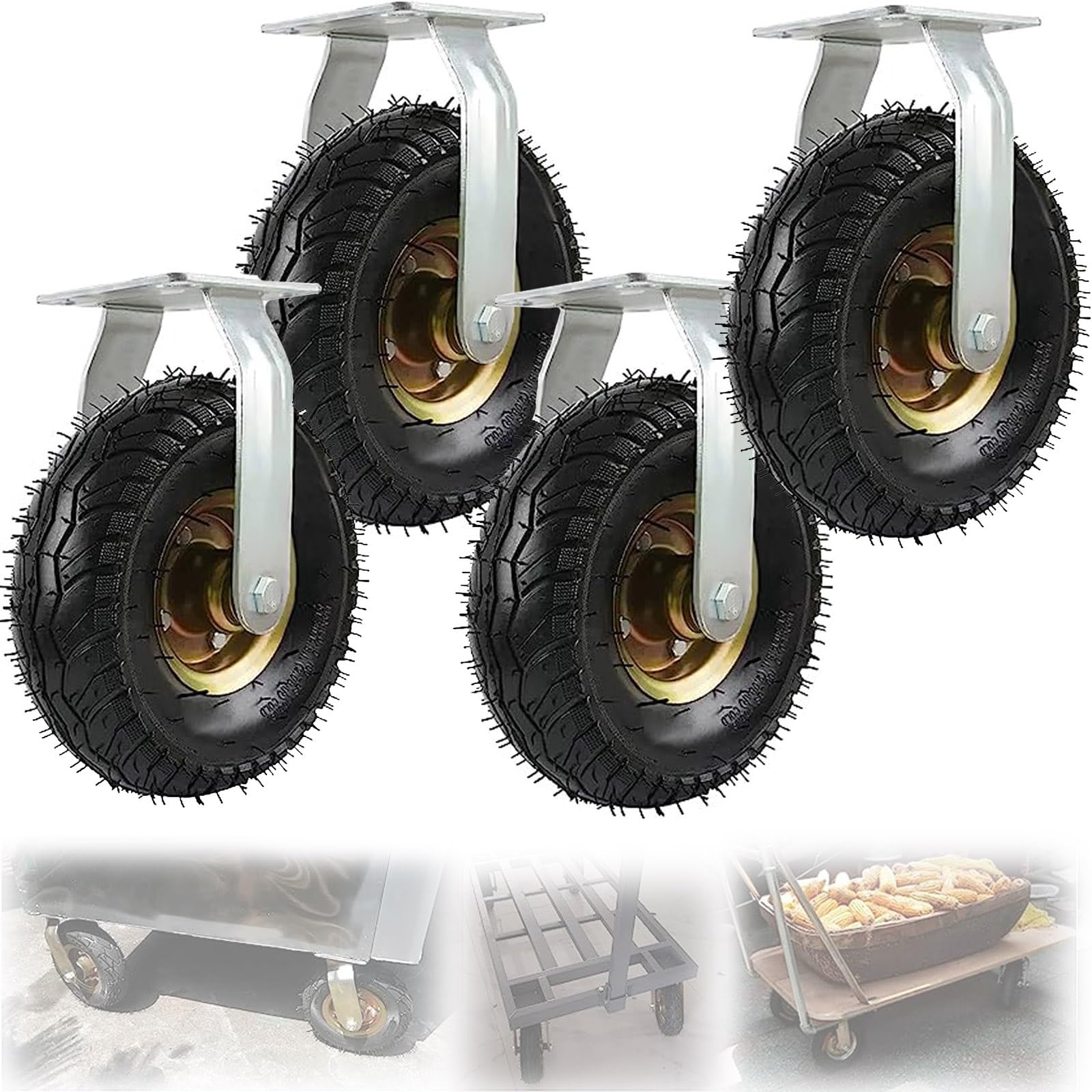 Satz von 4 Rädern für Möbel Schubkarrenreifen, mit Reifenadern, mit Kugellagern, luftgefülltes pneumatisches Rad, for Handwagen/Gartenwagen(Fixed,150mm/6in) von AMZBNEIDI
