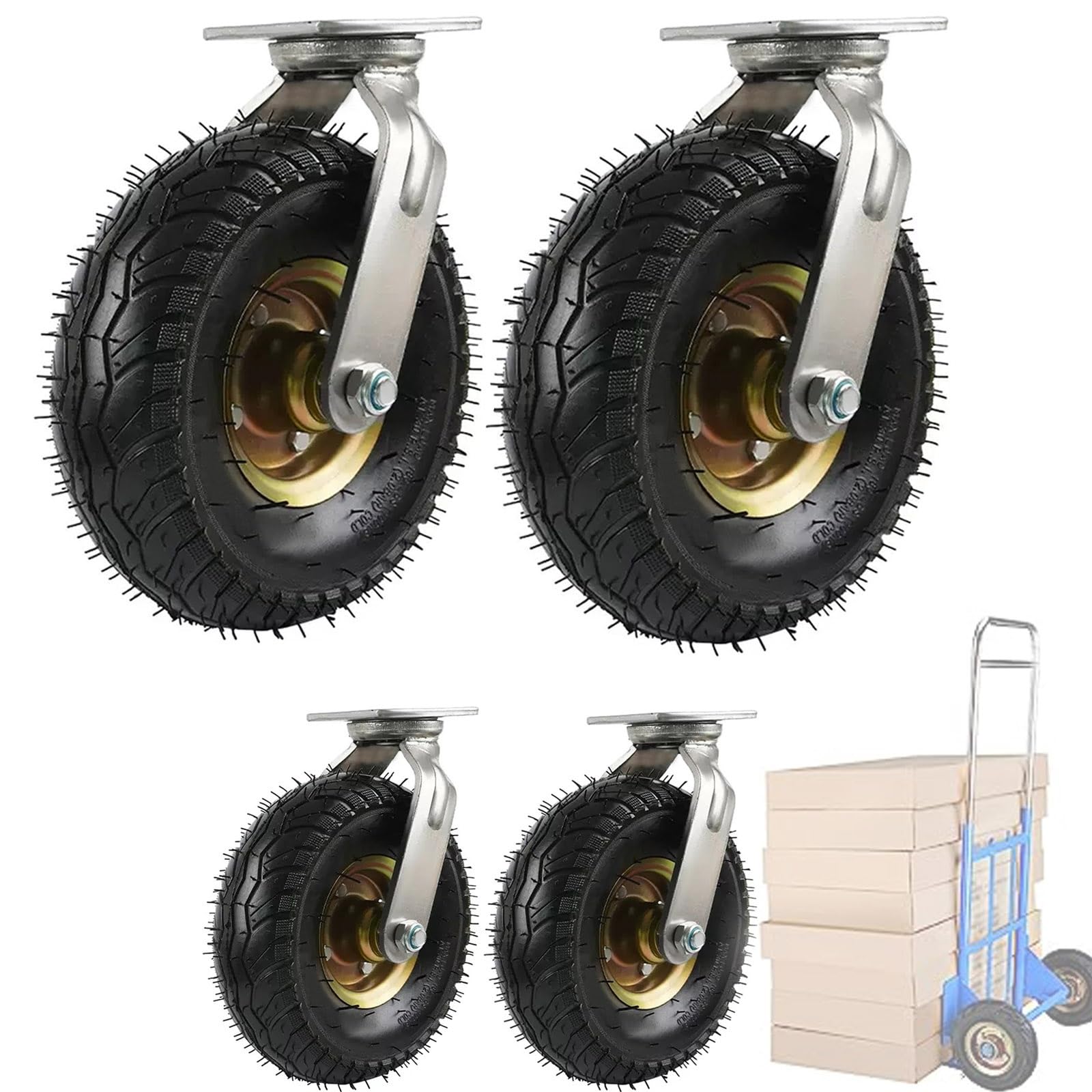 Satz von 4 Rädern für Möbel Schubkarrenreifen, mit Reifenadern, mit Kugellagern, luftgefülltes pneumatisches Rad, for Handwagen/Gartenwagen(Swivel,150mm/6in) von AMZBNEIDI