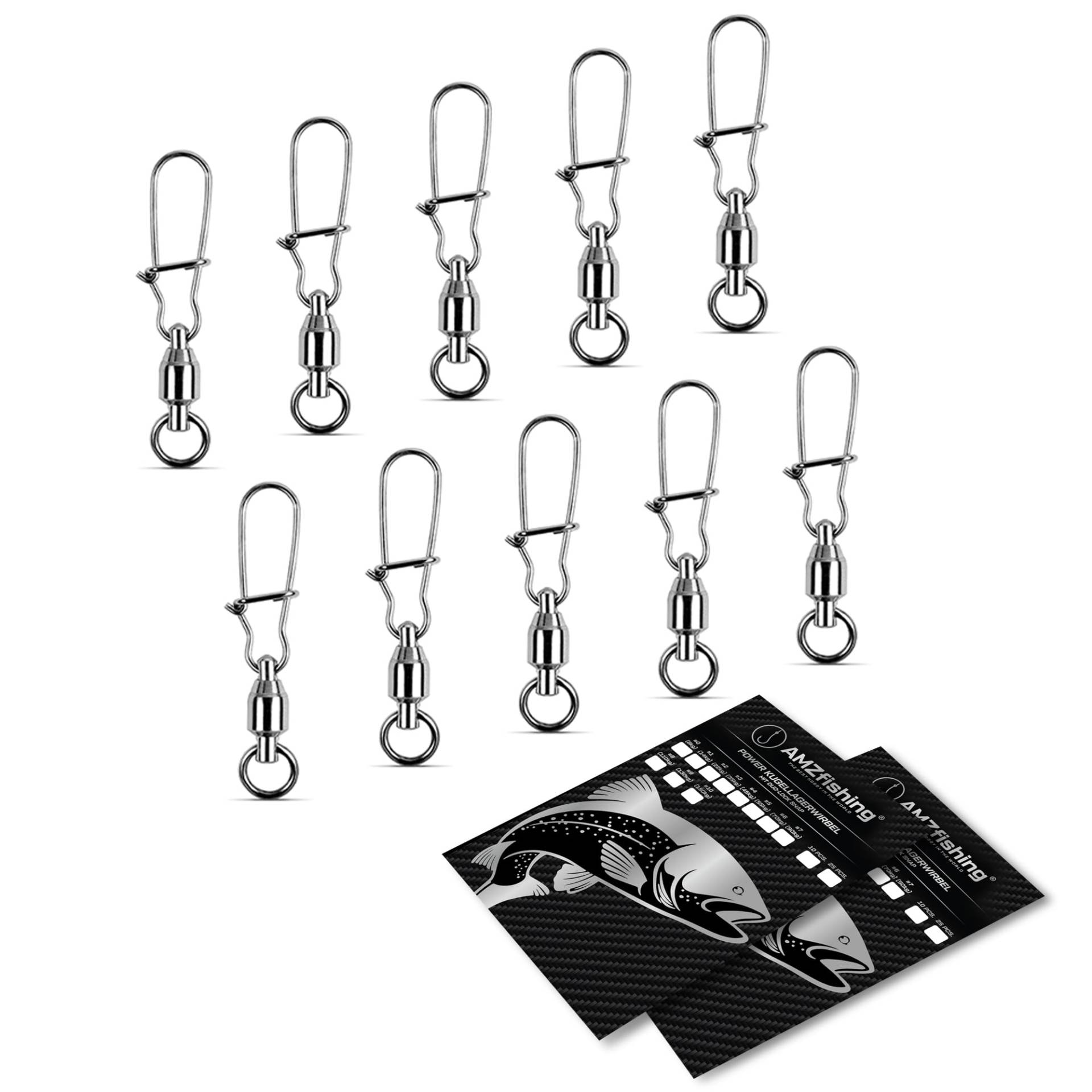AMZfishing NEU 10x Kugellager-Wirbel mit Fast-Lock | Karabinerwirbel Angeln | Wirbelsortiment | Wirbelset | Wirbel Angeln | Angel Wirbel | Angelwirbel Set | Angeln Wirbel (10 Stück, a: #0 (8kg)) von AMZfishing