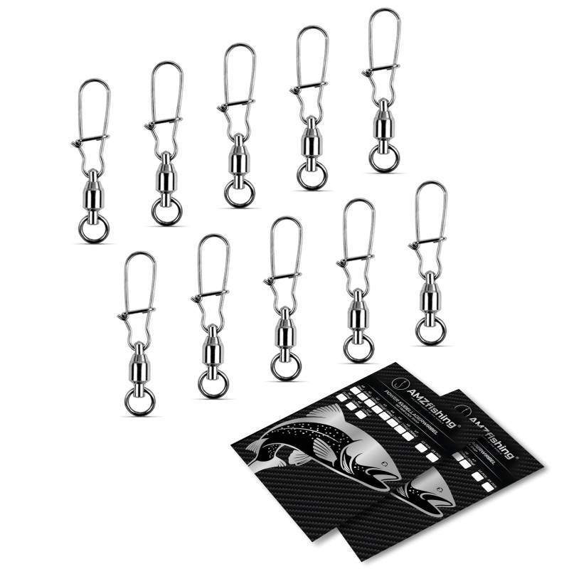 AMZfishing NEU 10x Kugellager-Wirbel mit Fast-Lock | Karabinerwirbel Angeln | Wirbelsortiment | Wirbelset | Wirbel Angeln | Angel Wirbel | Angelwirbel Set | Angeln Wirbel (10 Stück, a: #0 (8kg)) von AMZfishing