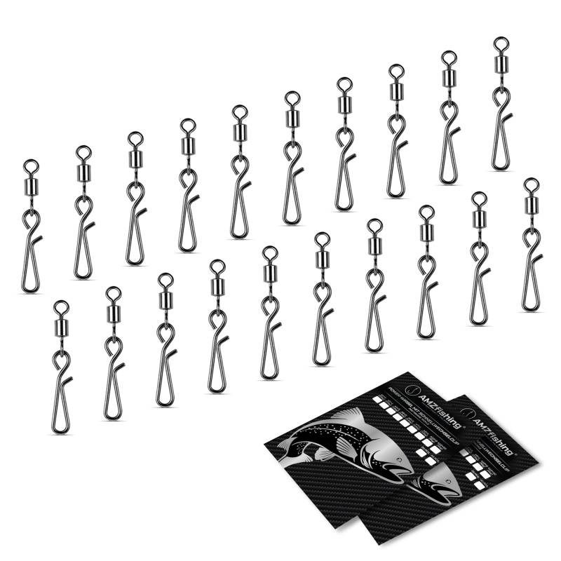 AMZfishing NEU 40x Powerwirbel mit Schnellwechsel-Clip | Quick Change Snap | Angelwirbel | Angeln Wirbel Angeln | Angeln Zubehör | Wirbelsortiment (40 Stück, i: #12+00 (4kg)) von AMZfishing