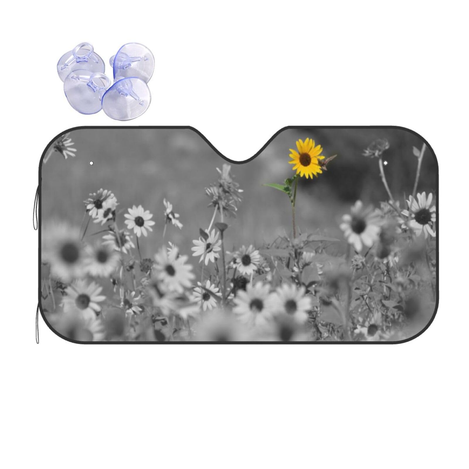 Schwarze und weiße Sonnenblumen Windschutzscheibe Sonnenschutz für Auto, wärmereflektierende faltbare Sonnenblende mit Saugnäpfen, UV-Block Schwarze und weiße Sonnenblumen Windschutzscheibe Sonnenschutz für Auto, wärmereflektierende faltbare Sonnenblende mit Saugnäpfen, UV-Block von ANABPRMA