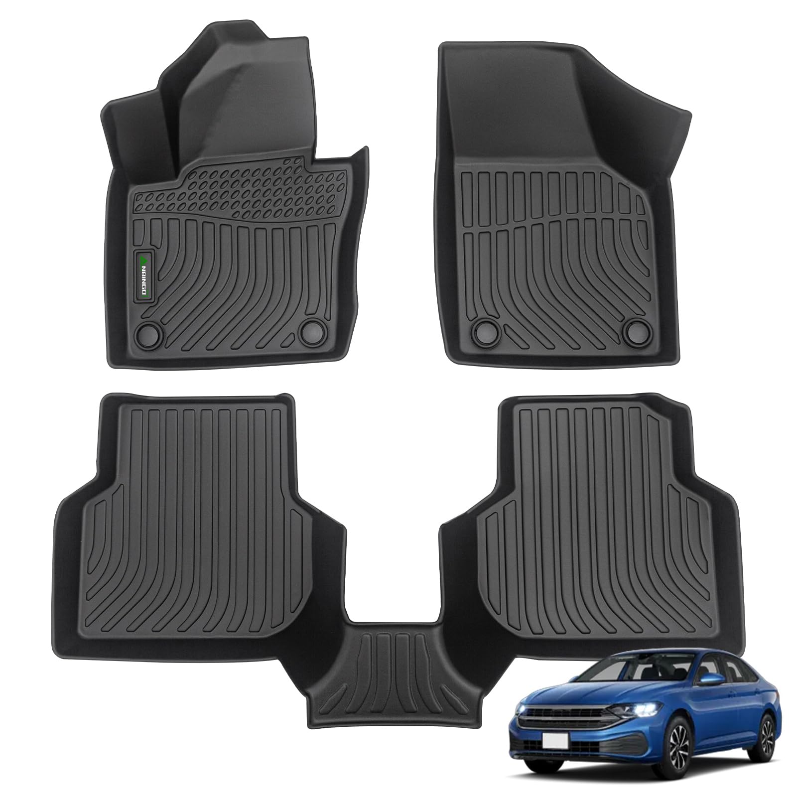 ANBINGO® Bodenmatten maßgeschneidert für VW Jetta 2012–2018, wasserdichte Automatten, Allwetterschutzmatten, strapazierfähig, TPE, Automobil-Bodeneinlagen, Zubehör, vorne und hinten, komplettes Set, von ANBINGO