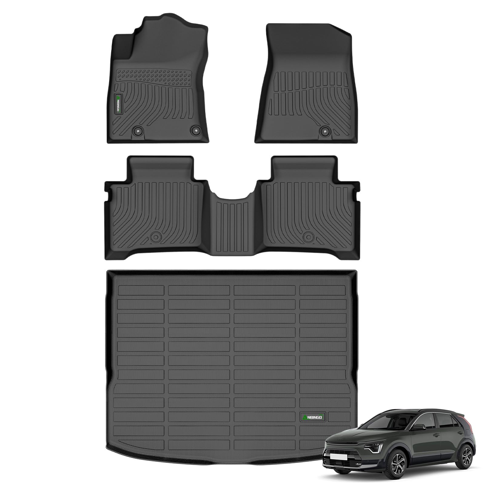 ANBINGO® - Bodenmatten & Cargo Liner Custom für Kia NIRO 2023 Allwetterschutz TPE Wasserdicht rutschfeste Auto Fußmatten 1., 2. Reihe Set & Cargo Mat -Schwarz von ANBINGO
