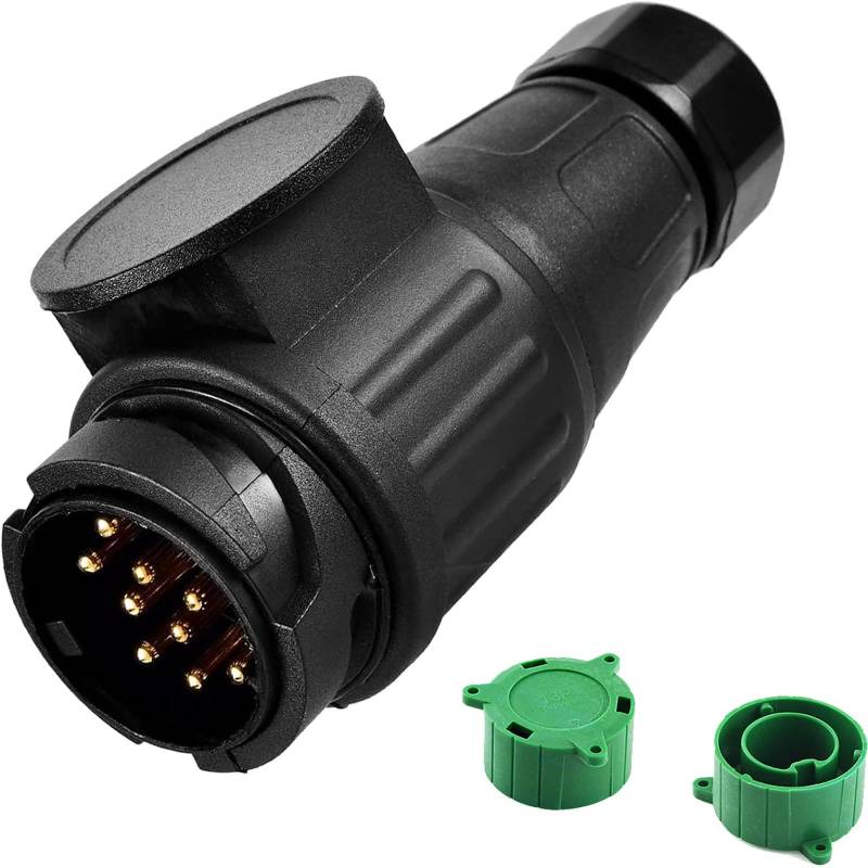 ANBOO 13 Poliger Anhängerstecker,12V Wasserdicht Anhänger Stecker,Mit Grünem Schutzdeckel Wasserdicht,12V Anhängerkupplungsstecker 13 polig,für PKW LKW RV Boot Anhänger von ANBOO