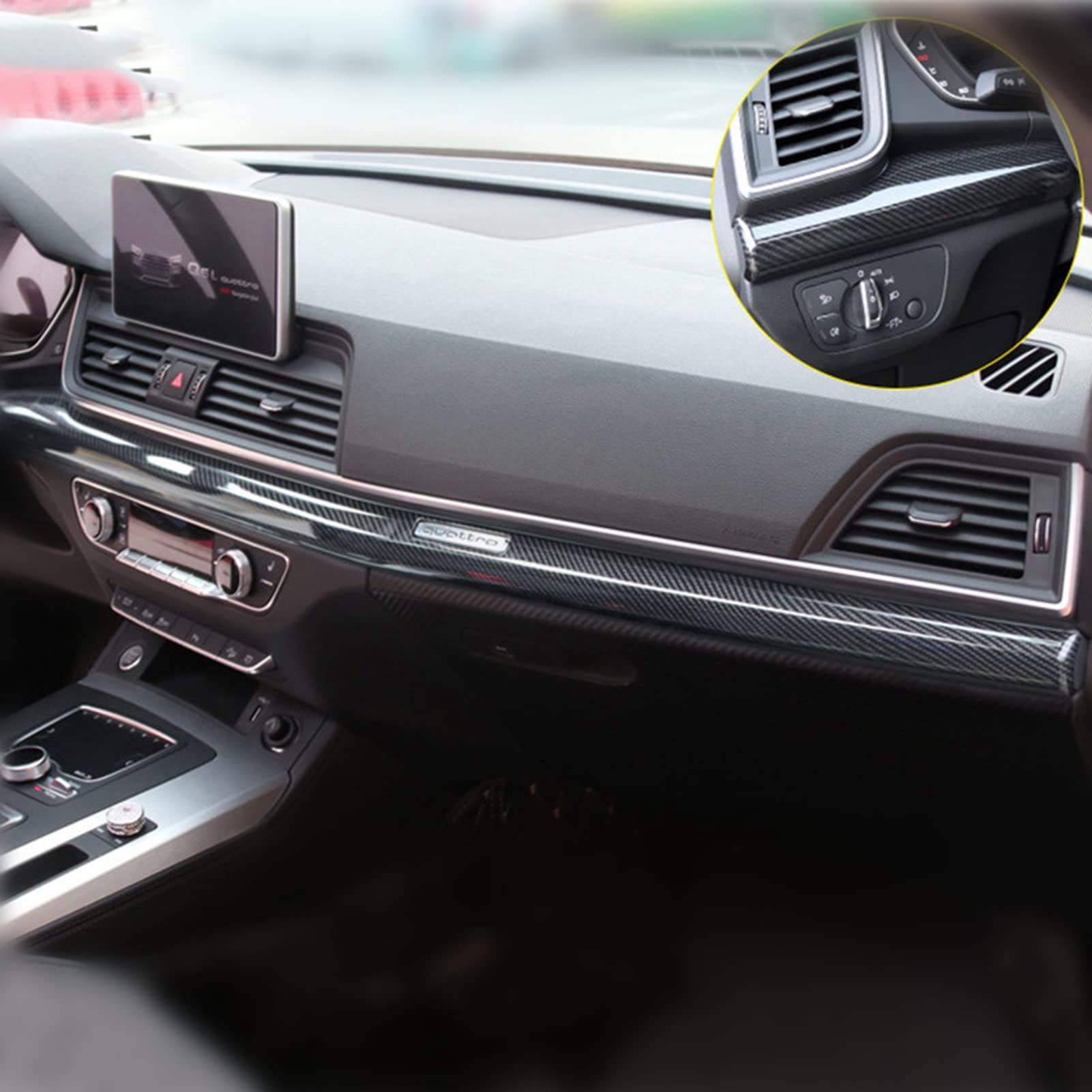 Auto-Styling-Armaturenbrett-Konsolen-Verkleidungs-Abdeckungs-Ordnungs-Carbon-Faser-Farben-Innenaufkleber, für Audi Q5 FY 2018-2021 von ANBXMWL