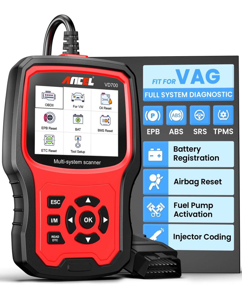 (Upgraded Version) ANCEL Ganzes System OBD2 Diagnosegerät für VAG Fahrzeuge, OBD Diagnose Scanner für Öl TPMS EPB TPS Injektor SAS DPF Reset Batterier Registrierung Fehlercode Auslesegerät von ANCEL