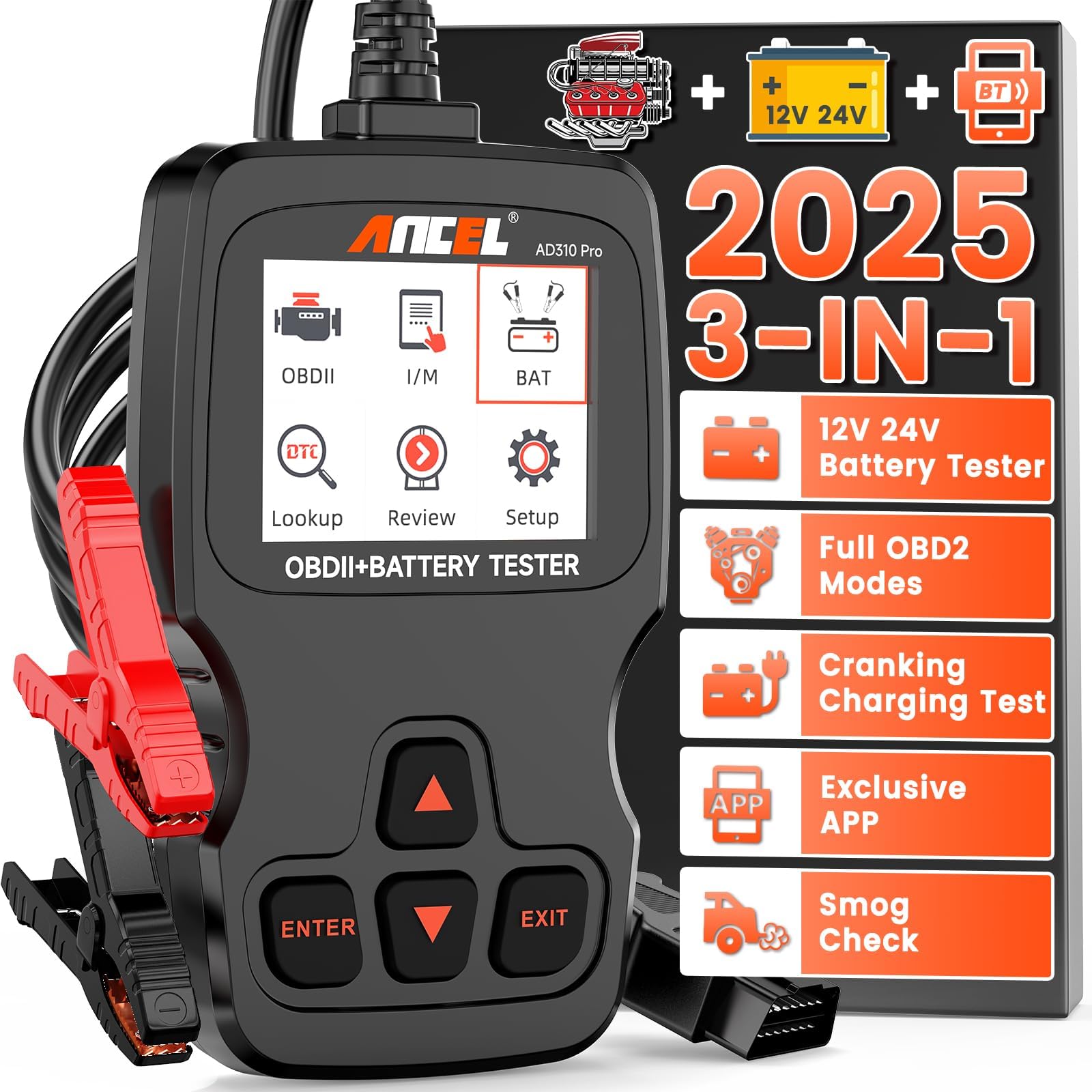 ANCEL AD310 Pro 3 in 1 OBD2 Diagnosegerät und Batterietester KFZ, Bluetooth Diagnosegerät Auto mit APP, 12V 24V 100-2000 CCA Batterie/Kurbeln/Laden Test, für Alle Auto Motor und Batterie ANCEL AD310 Pro 3 in 1 OBD2 Diagnosegerät und Batterietester KFZ, Bluetooth Diagnosegerät Auto mit APP, 12V 24V 100-2000 CCA Batterie/Kurbeln/Laden Test, für Alle Auto Motor und Batterie von ANCEL