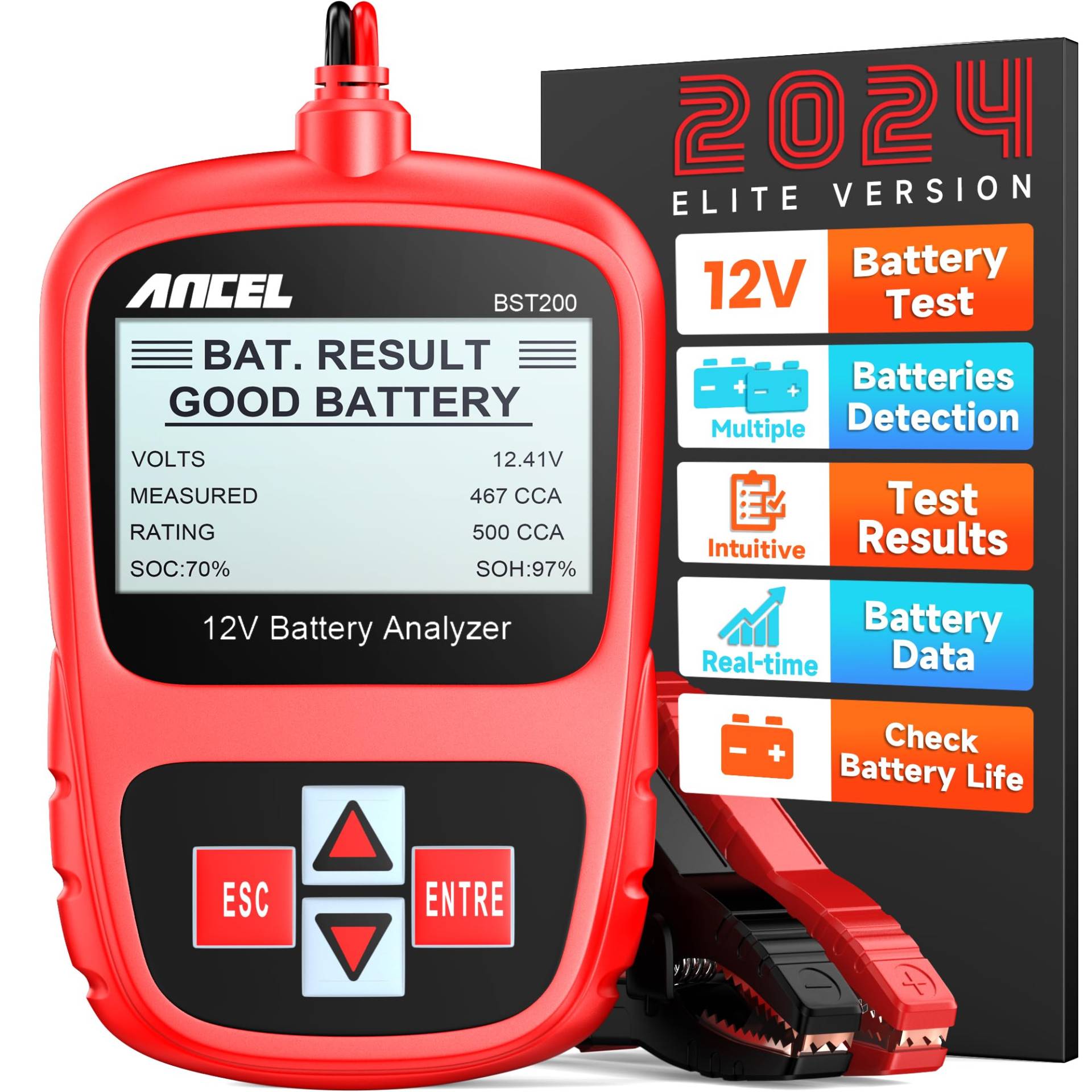 ANCEL BST200 Auto Batterietester KFZ 12V Autobatterie Tester Professional Batterie Testgerät Autobatterietester mit Batterie-/Anlass-/Ladesystemtest für Auto/Boot/Motorrad und Mehr von ANCEL