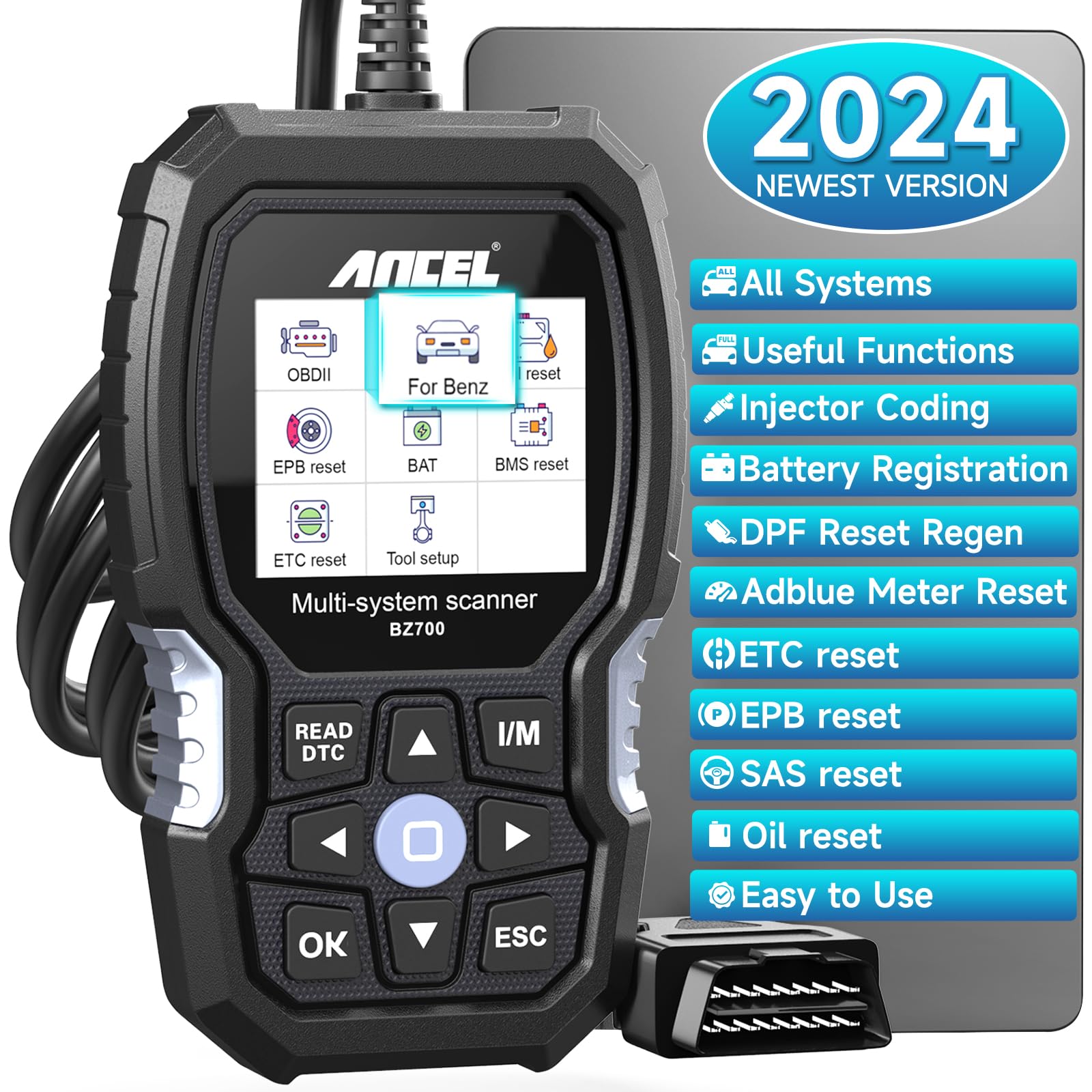 ANCEL BZ700 Professionelle OBD2 Diagnosegerät für Mercedes Benz/Sprinter/Smart Fahrzeuge Alles System OBD Scanner mit 14 Sonderfunktionen Öl ABS SAS TPMS EPB BMS DPF ETCS AdBlue(R) Reset KFZ Diagnose von ANCEL