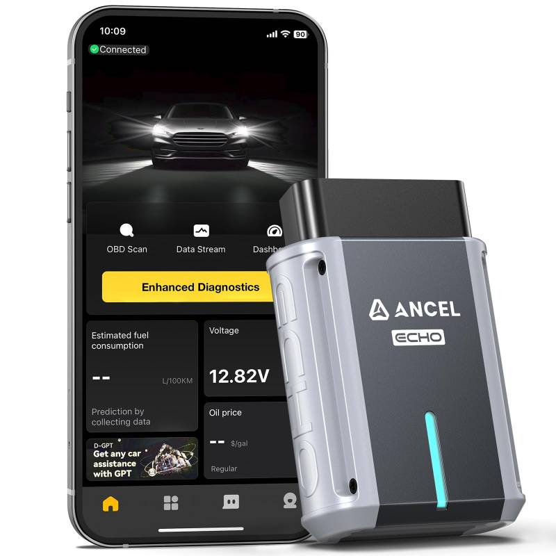 Ancel Echo OBD2 diagnosegerät Auto, OBDII Diagnosewerkzeug Scanner, Alle System Bluetooth 5.0 Adapter für iOS & Android, Bidirektionale Kontrolle von ANCEL
