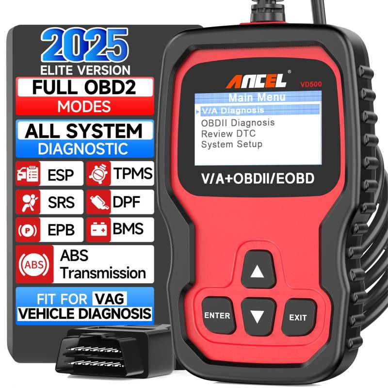 ANCEL OBD2 Diagnosegerät für VW/Audi/Skoda/Seat Fahrzeuge, Fehlercode Auslesegerät mit EPB Öl TPS Reset, Vollsysteme Diagnose, KFZ Diagnosegerät für alle VAG nach 2000 [Version 2025] in Deutsch von ANCEL