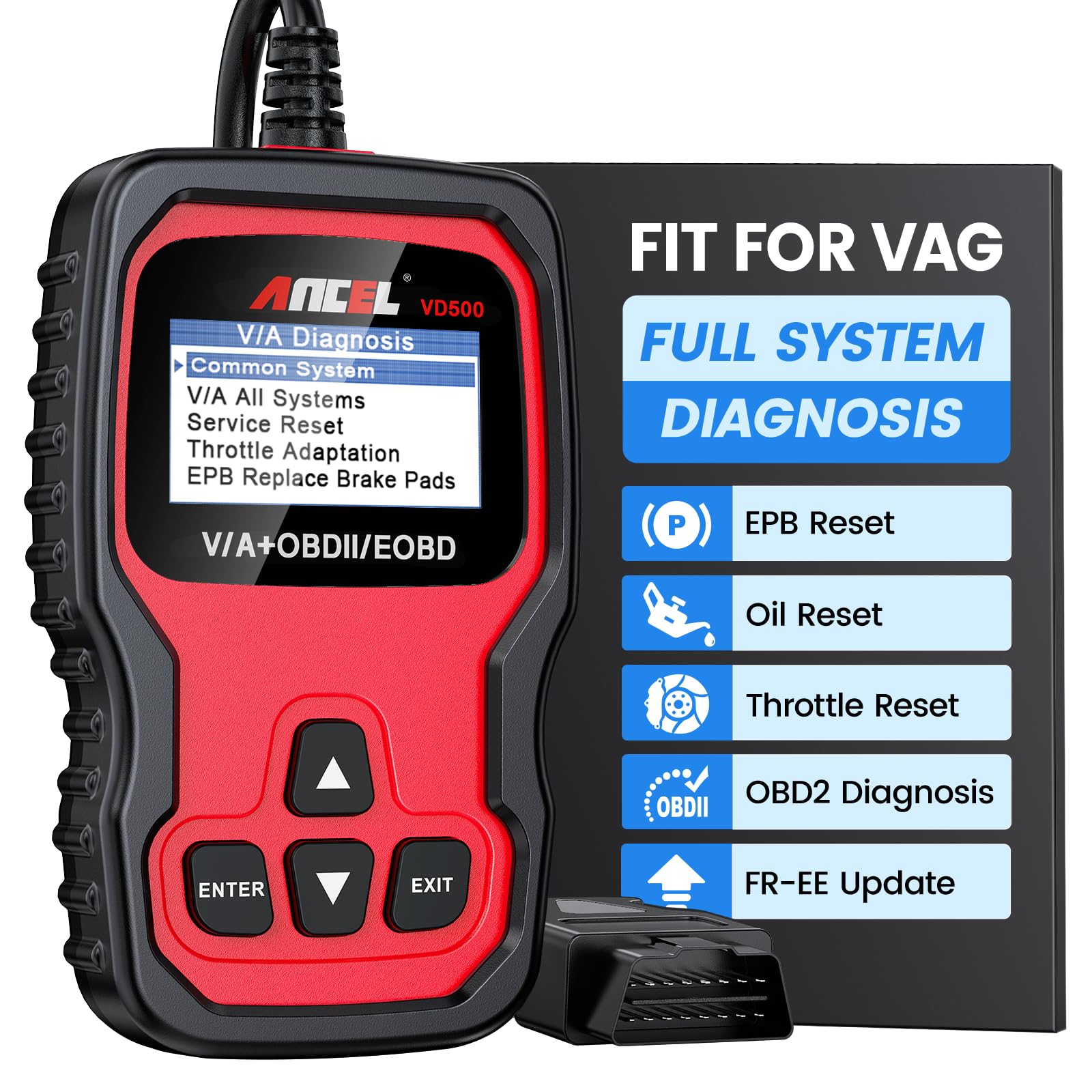 Ancel VD500 OBD2 Diagnosegerät Fehlercodes Auslesen und Löschen Motor EPB ABS SRS OBD Öl TPS Zurücksetzen Reset Tool in Deutsch von ANCEL