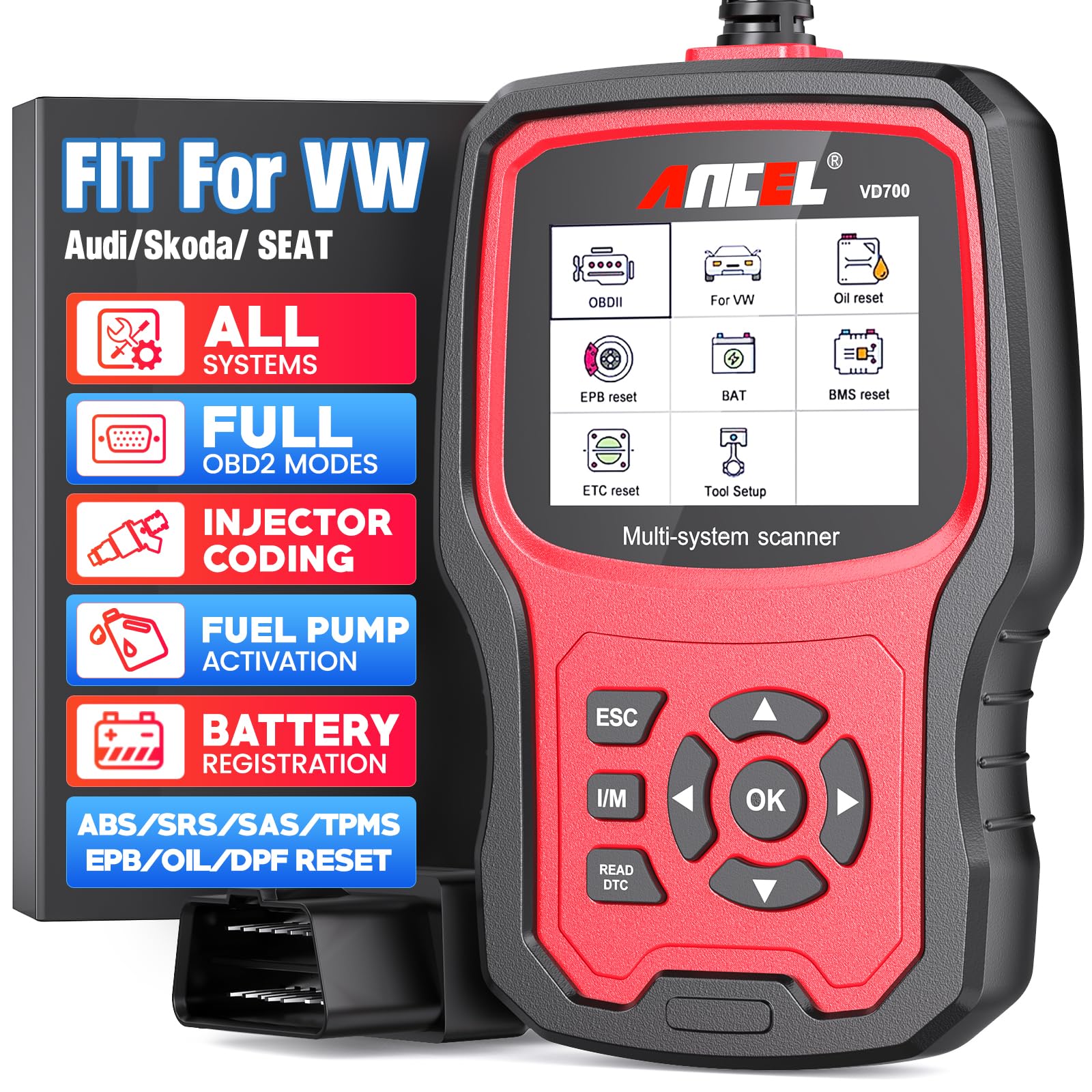 ANCEL VD700Pro OBD2 Diagnosegerät Auto für VAG Fahrzeuge Alles System KFZ Diagnosegerät mit 8 Sonderfunktionen Öl TPMS EPB TPS Injektor SAS DPF Reset Batterier Registrierung Fehlercode Auslesegerät ANCEL VD700Pro OBD2 Diagnosegerät Auto für VAG Fahrzeuge Alles System KFZ Diagnosegerät mit 8 Sonderfunktionen Öl TPMS EPB TPS Injektor SAS DPF Reset Batterier Registrierung Fehlercode Auslesegerät von ANCEL