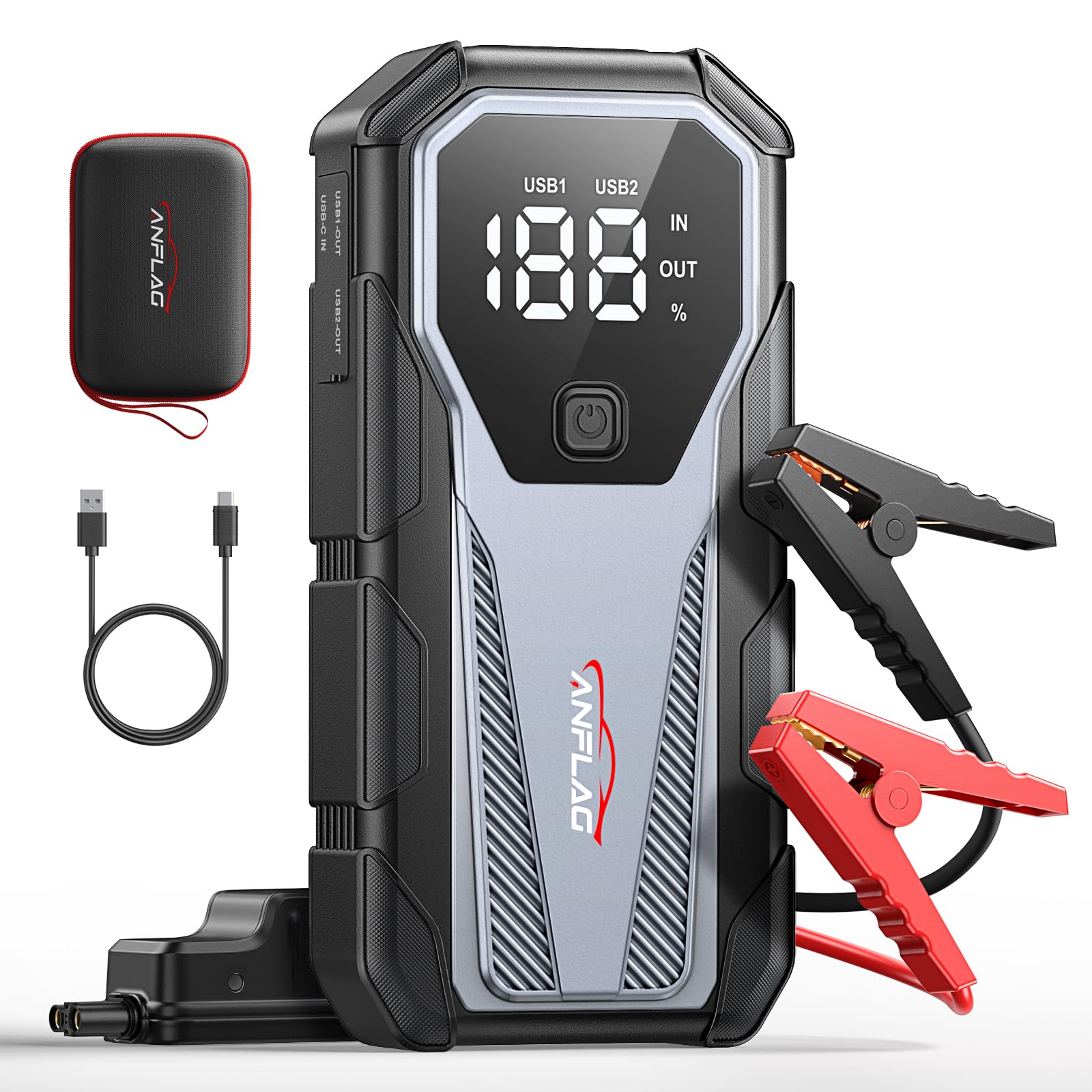 ANFLAG Auto Starthilfe Powerbank, 7000A Spitzstrom Starter Powerbank für 12V Fahrzeuge (Bis zu 10L Benzin/8L Diesel), Jump Starter mit LED, USB Schnellladung 3.0 und Startzwang-Taster(BD30) von ANFLAG