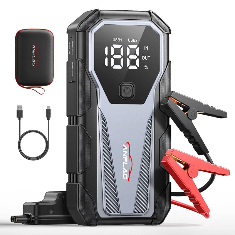 ANFLAG Auto Starthilfe Powerbank, 7000A Spitzstrom Starter Powerbank für 12V Fahrzeuge (Bis zu 10L Benzin/8L Diesel), Jump Starter mit LED, USB Schnellladung 3.0 und Startzwang-Taster(BD30) von ANFLAG