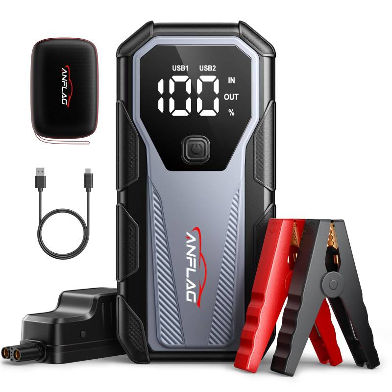 ANFLAG Auto Starthilfe Powerbank, 8000A Spitzstrom Starter Powerbank für 12V Fahrzeuge (Alle Benzinmotor/10,0L Dieselmotor), Jump Starter mit LED, USB Schnellladung 3.0 und Startzwang-Taster (BD40) von ANFLAG