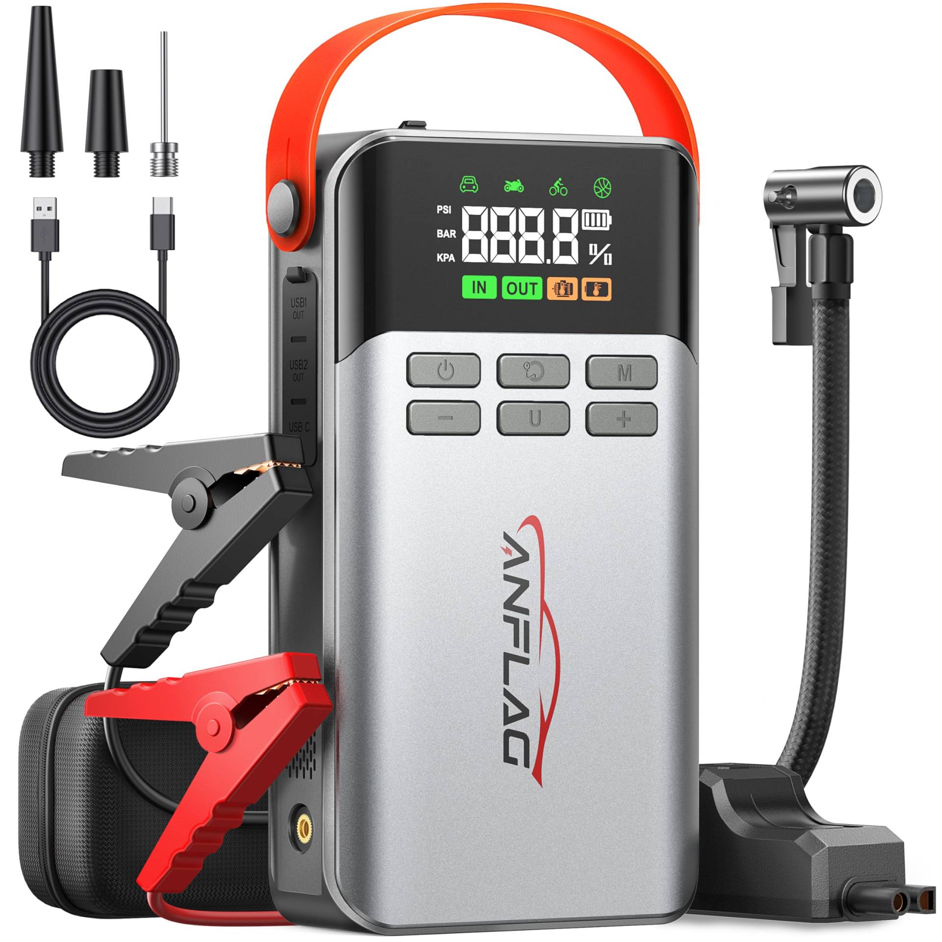 Starthilfe Powerbank mit Kompressor, 8-in-1 Auto Starthilfe 150 PSI 5500A Spitzenstrom für All Benzin und 10.0L Dieselmotor 21800mAh Starter Powerbank Tragbare LCD-Bildschirm 600Lumen LED Taschenlampe Starthilfe Powerbank mit Kompressor, 8-in-1 Auto Starthilfe 150 PSI 5500A Spitzenstrom für All Benzin und 10.0L Dieselmotor 21800mAh Starter Powerbank Tragbare LCD-Bildschirm 600Lumen LED Taschenlampe von ANFLAG