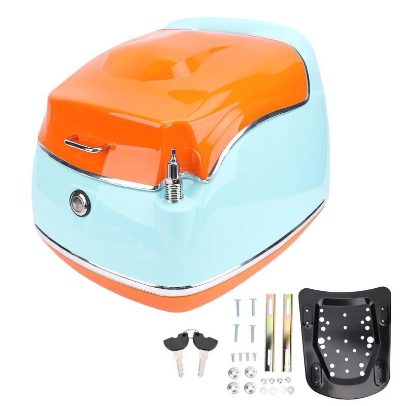 Im Hinteren Gepäck, Retro Motorcycle Tail Box Pragmatische 38L -Top -Box mit Schloss und Wichtiger Universeller Anpassung für Fahrradroller mit Wasserdichtung für (Blue) von ANGGREK