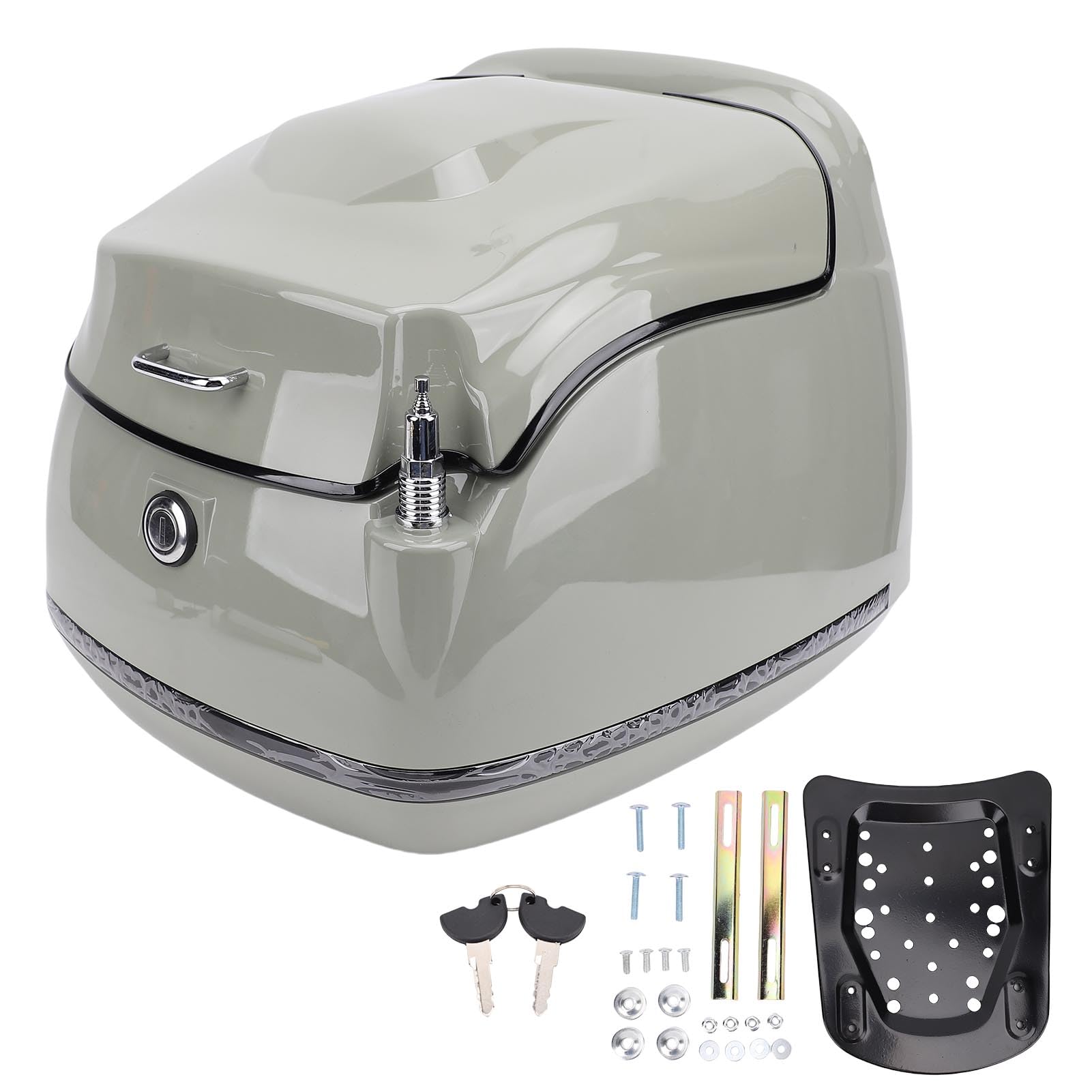 Im Hinteren Gepäck, Retro Motorcycle Tail Box Pragmatische 38L -Top -Box mit Schloss und Wichtiger Universeller Anpassung für Fahrradroller mit Wasserdichtung für (Grey) von ANGGREK