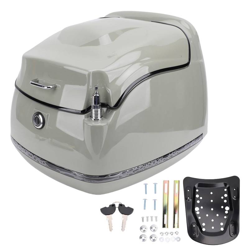 Im Hinteren Gepäck, Retro Motorcycle Tail Box Pragmatische 38L -Top -Box mit Schloss und Wichtiger Universeller Anpassung für Fahrradroller mit Wasserdichtung für (Grey) von ANGGREK