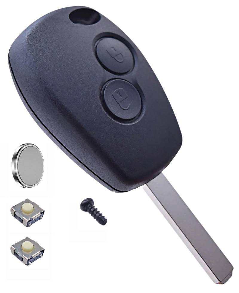 ANGOFIZ Schlüsselgehäuse Fernbedienung kompatibel mit Renault Clio 3, Master 3, Kangoo 2, Twingo 2, Wind, Trafic 2, Modus für Schlüssel Clio 3 + Rohling + 2 Taster Switch + Batterie von ANGOFIZ