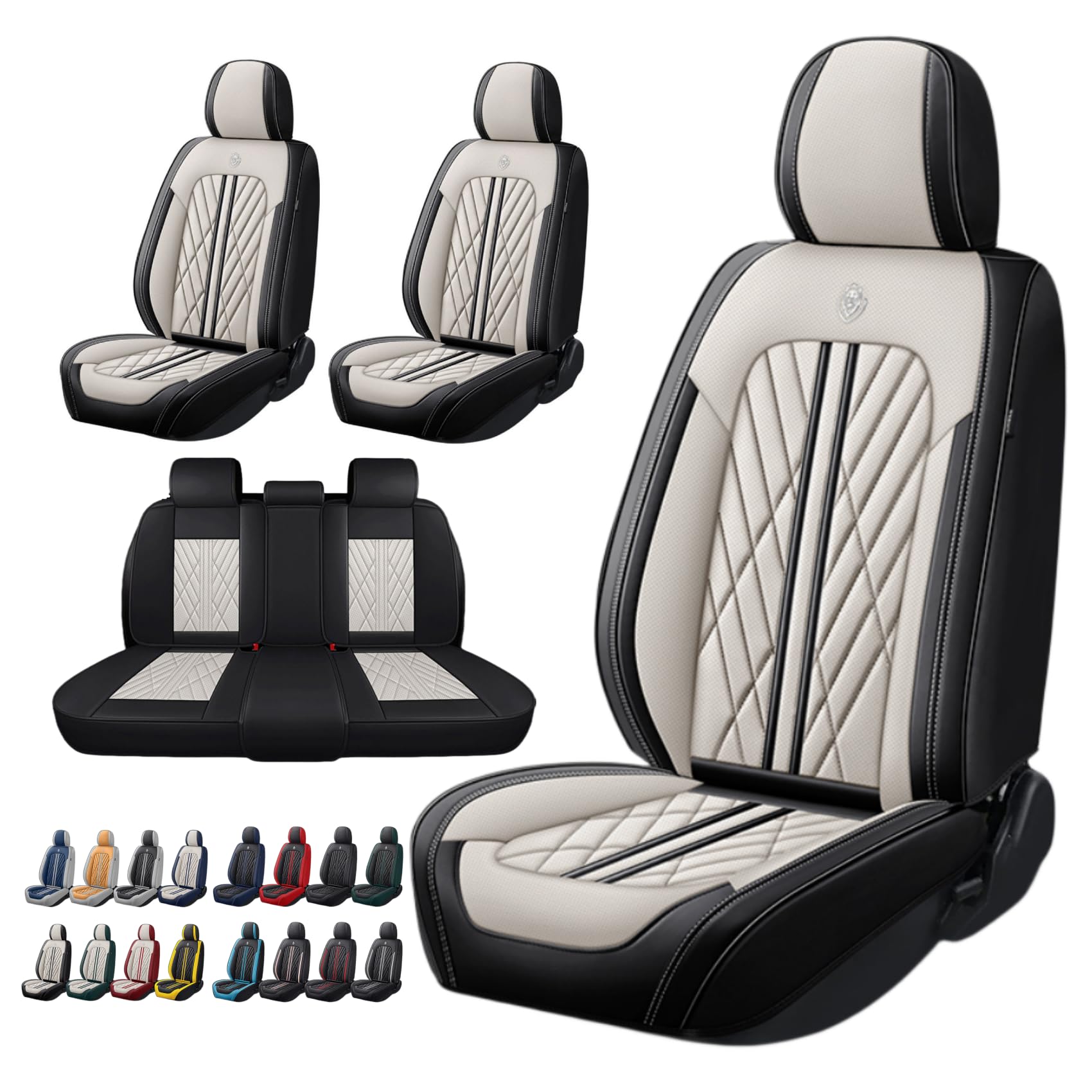 ANKIV Universal Fit Wasserdicht Atmungsaktiv Nappaleder Automotive Fahrzeug Auto Sitzbezüge Set Kissen Protector für Limousine SUV ANKIV Universal Fit Wasserdicht Atmungsaktiv Nappaleder Automotive Fahrzeug Auto Sitzbezüge Set Kissen Protector für Limousine SUV von ANKIV
