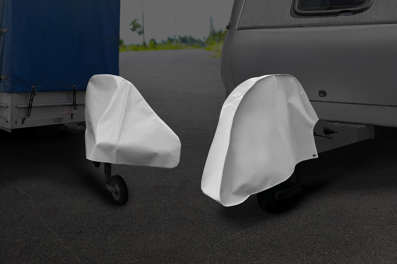 Deichselhaube aus LKW PVC Plane, 680g/m², Universal Deichselschutz (Staubgrau RAL7037, 75cm x 60cm x 10cm (für gebremste Deichseln)) von ANKO PLANEN