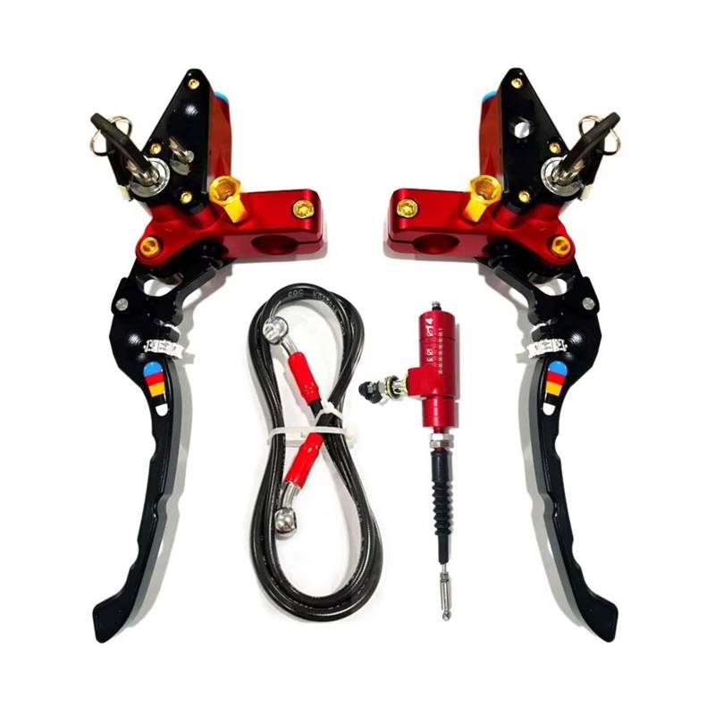 Motorrad Kupplung CNC-Lenker-Motorrad-hydraulische Bremskupplungshebelpumpe 22 Mm Mit Sicherheitsschloss, Wasserdichtes Und Staubdichtes Motorradzubehör Kupplung Bremshebel(Red) von ANNAKETZPW
