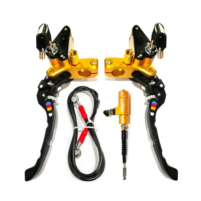 Motorrad Kupplung CNC-Lenker-Motorrad-hydraulische Bremskupplungshebelpumpe 22 Mm Mit Sicherheitsschloss, Wasserdichtes Und Staubdichtes Motorradzubehör Kupplung Bremshebel(Yellow) von ANNAKETZPW