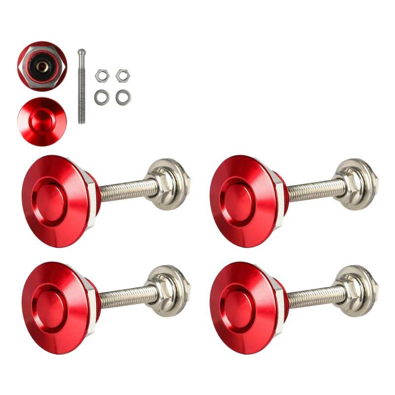 ANNJUC 4X Schnell Verschluss Druck Knopf Verriegelungs Knopf Auto Stift Motor Hauben Schloss StoßStangen Clip Verriegelungen Rot von ANNJUC